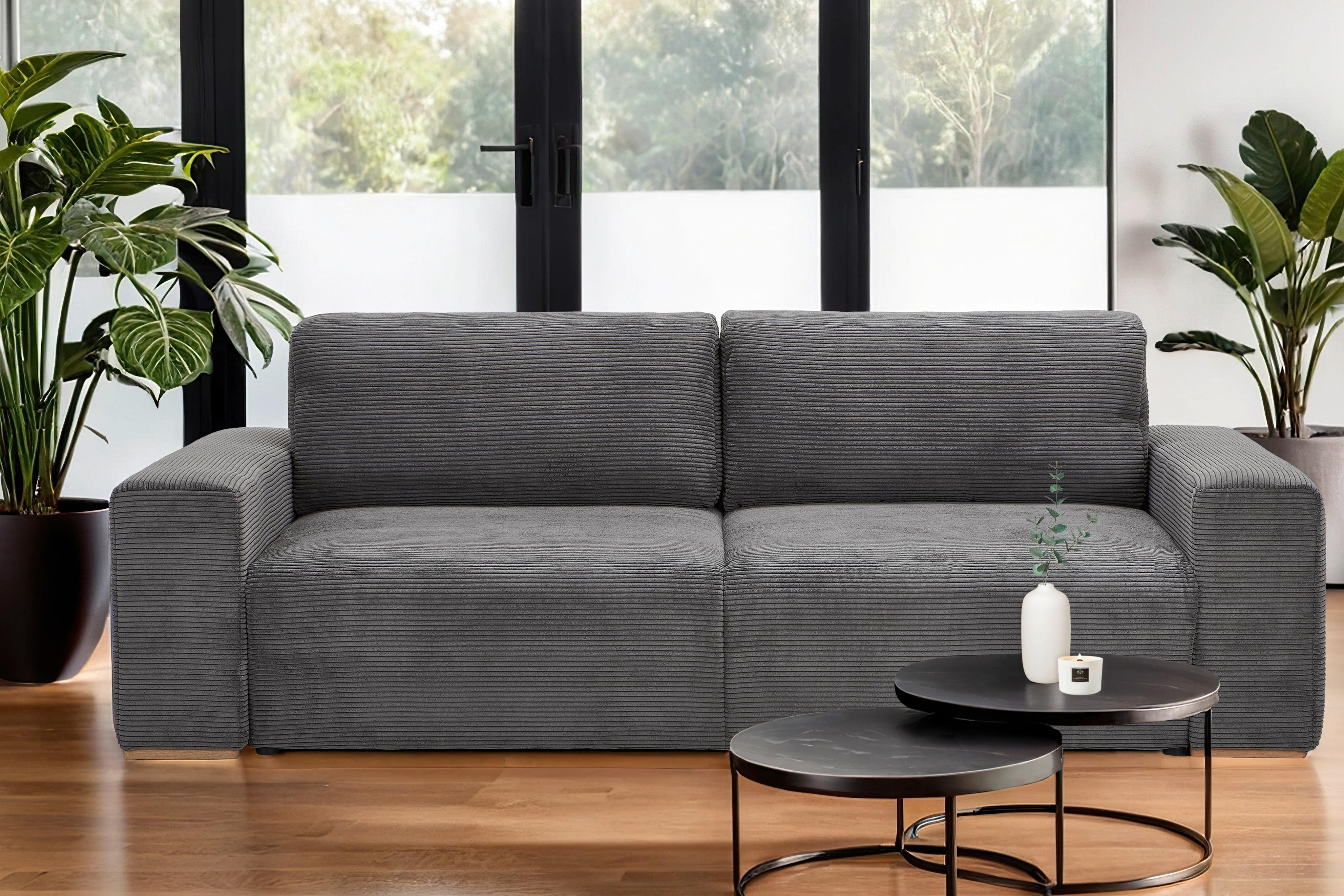 Schlafsofa Vouge Grau Bettkasten, B: 255 Cm - Buchefarben/Schwarz, KONVENTIONELL, Textil (255/86/123cm) - Livetastic