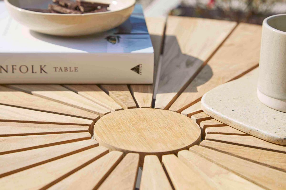 Gartentisch Ellen Teakholz ⌀ 80 cm - Anthrazit/Teakfarben, KONVENTIONELL, Holz/Metall (80/80/74cm) - Gardenson