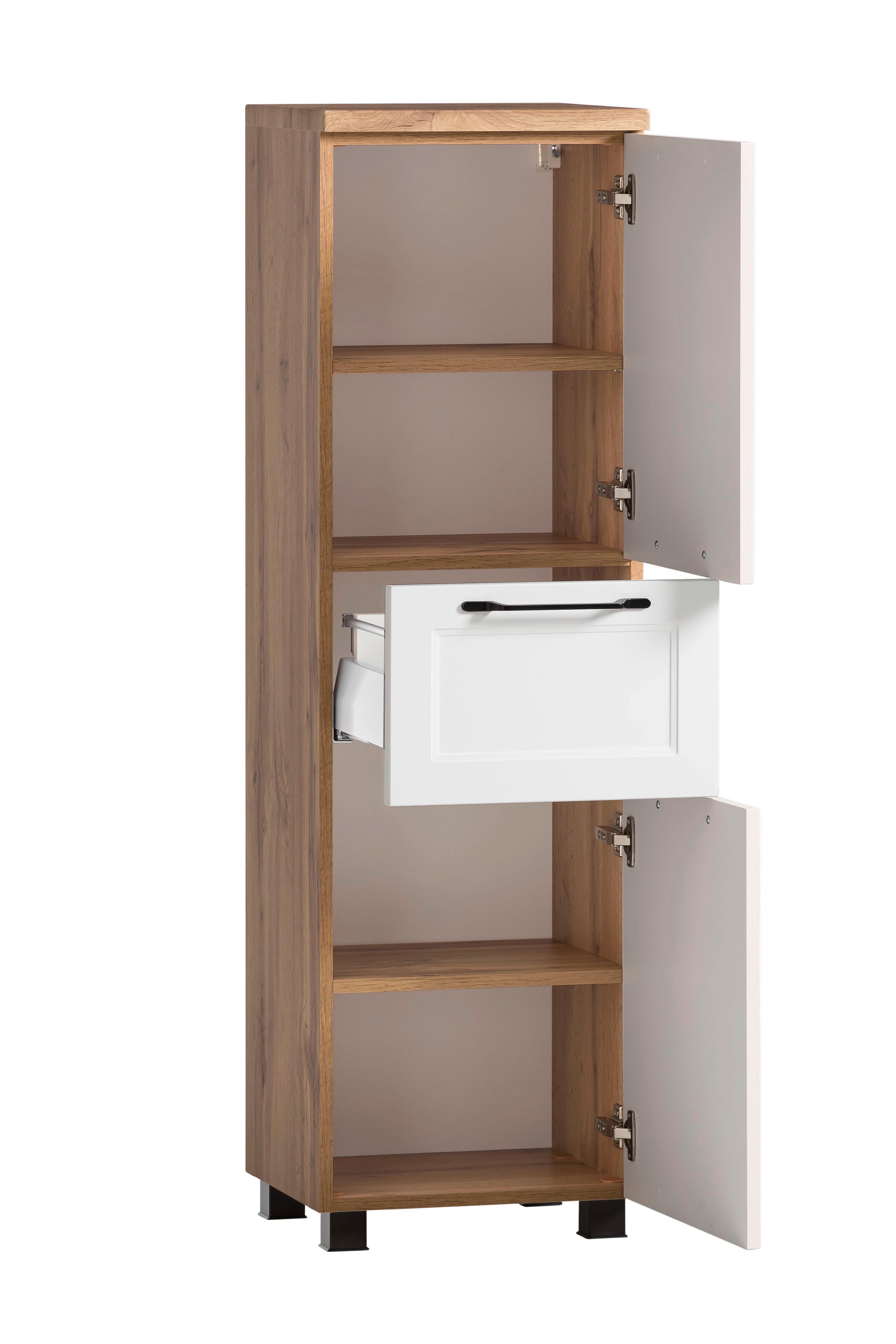 Vysoká skrinka ELAMU -EXKLUSIV- - čierna/biela, Romantik / Landhaus, kov/kompozitné drevo (40/130/35cm) - Mömax