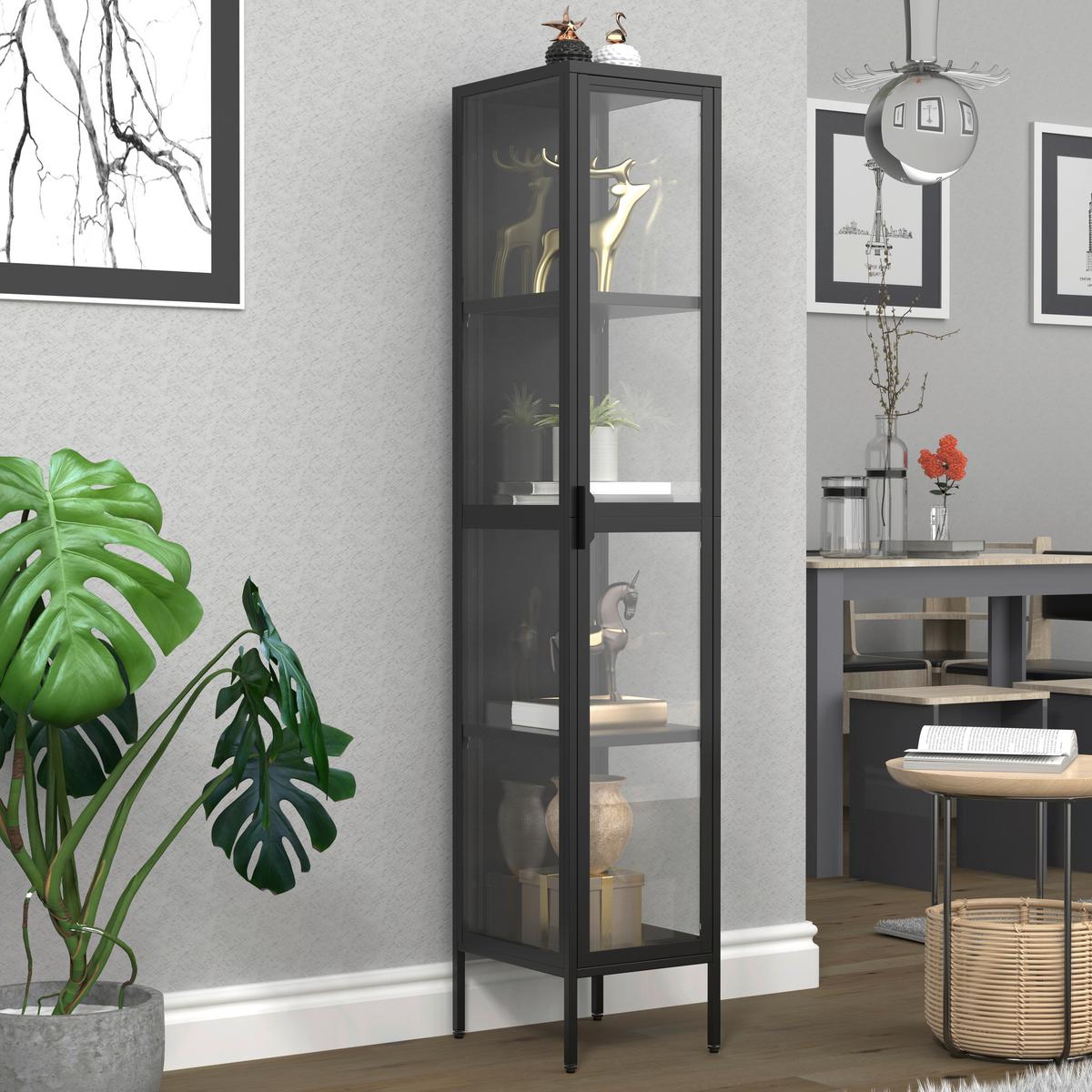 Vitrine Floka Schwarz B: 30 cm - Transparent/Schwarz, Design, Glas/Metall (30/160/35cm) - MID.YOU