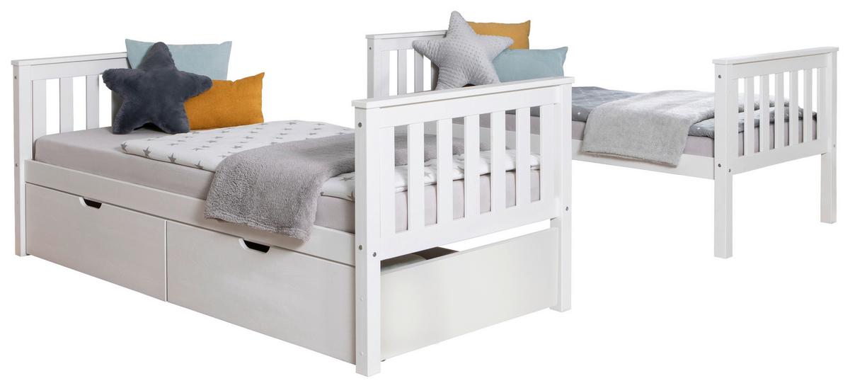 Etagenbett Sammy Weiß Kiefer Massiv 90 cm mit Schubladen - Weiß, MODERN, Holz (90/200cm) - MID.YOU