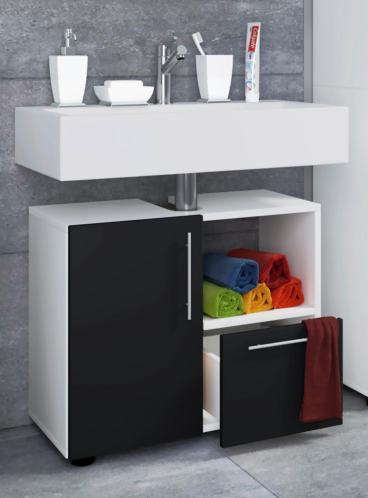 Badmöbel-Set 4-Tlg. Flandu II B: 122 cm Schwarz/Weiß - Schwarz/Weiß, MODERN, Holzwerkstoff (122cm) - MID.YOU
