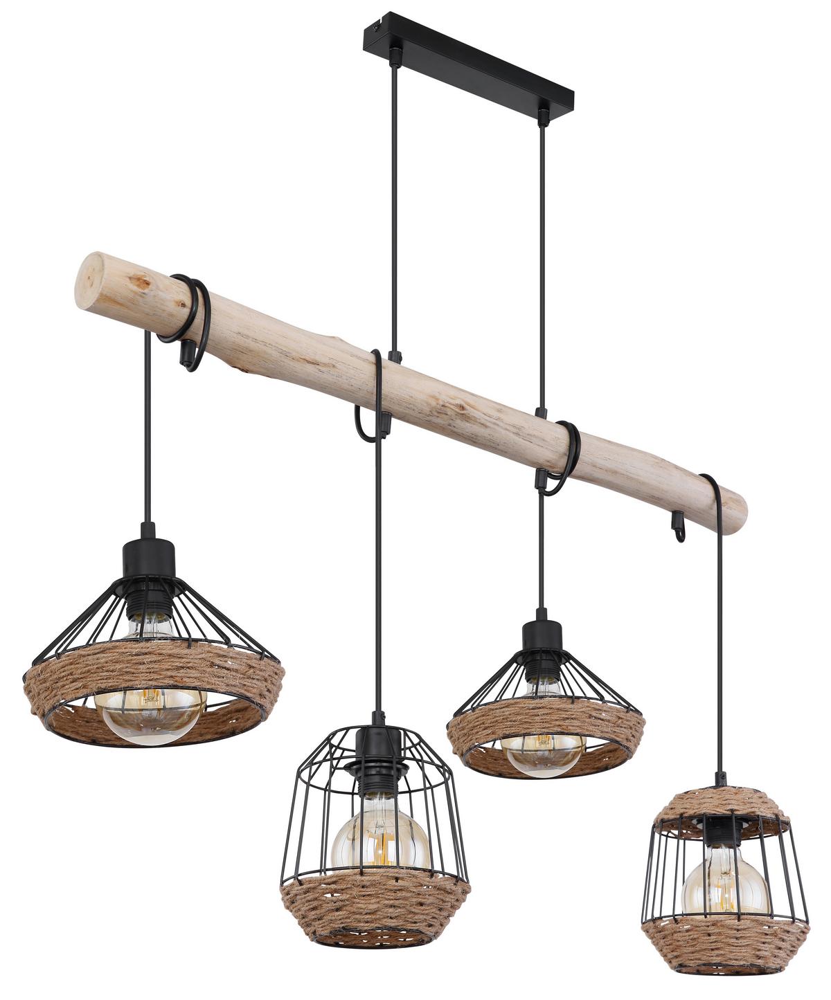 Hängeleuchte H: 120 cm 4-Flammig - Dunkelbraun/Schwarz, LIFESTYLE, Naturmaterialien/Holz (105/21/120cm) - Globo
