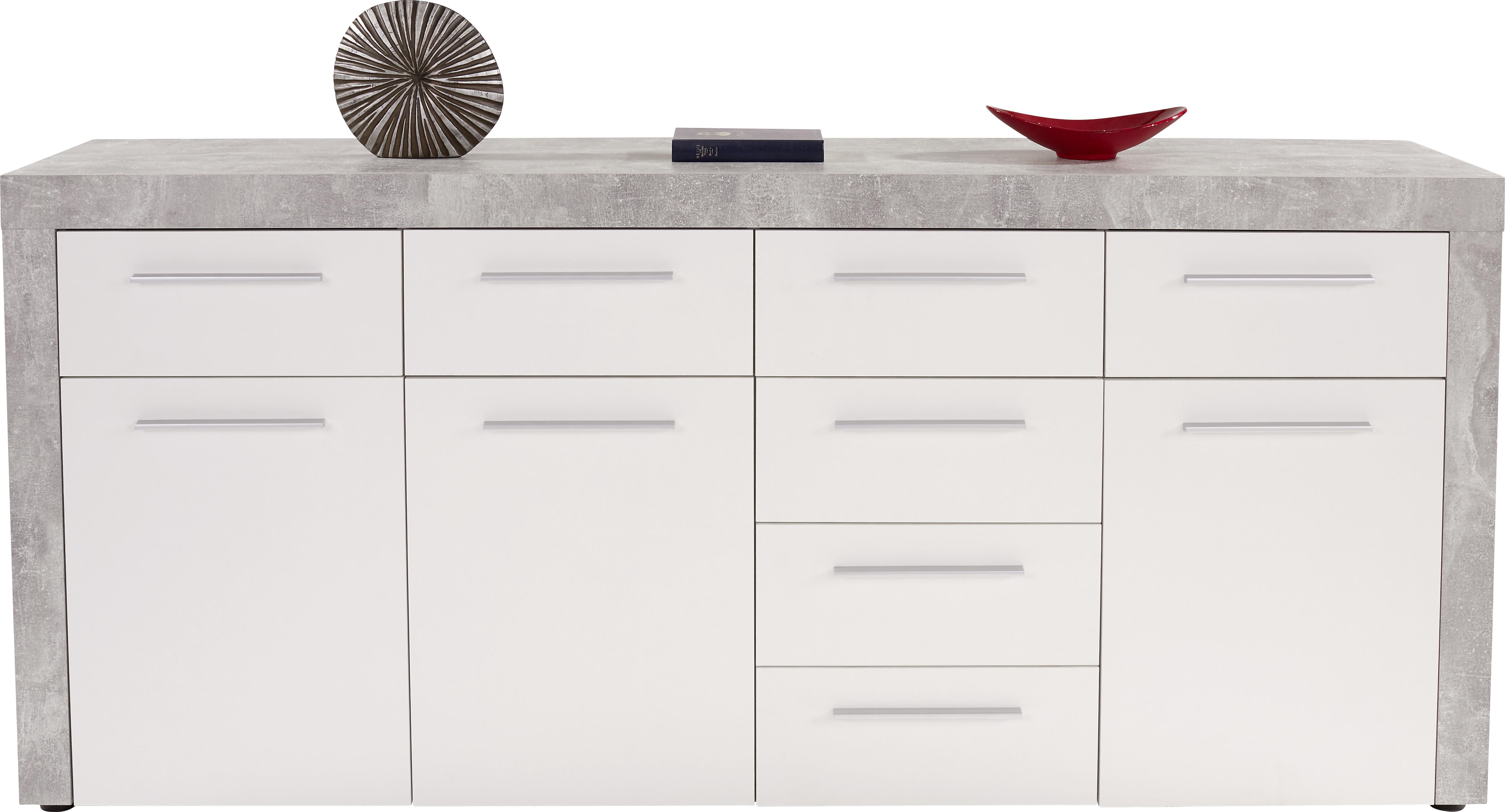 Kommode B 194cm Focus Beton Optik/weiß - Schwarz/Weiß, MODERN, Holzwerkstoff (194/86/45cm)
