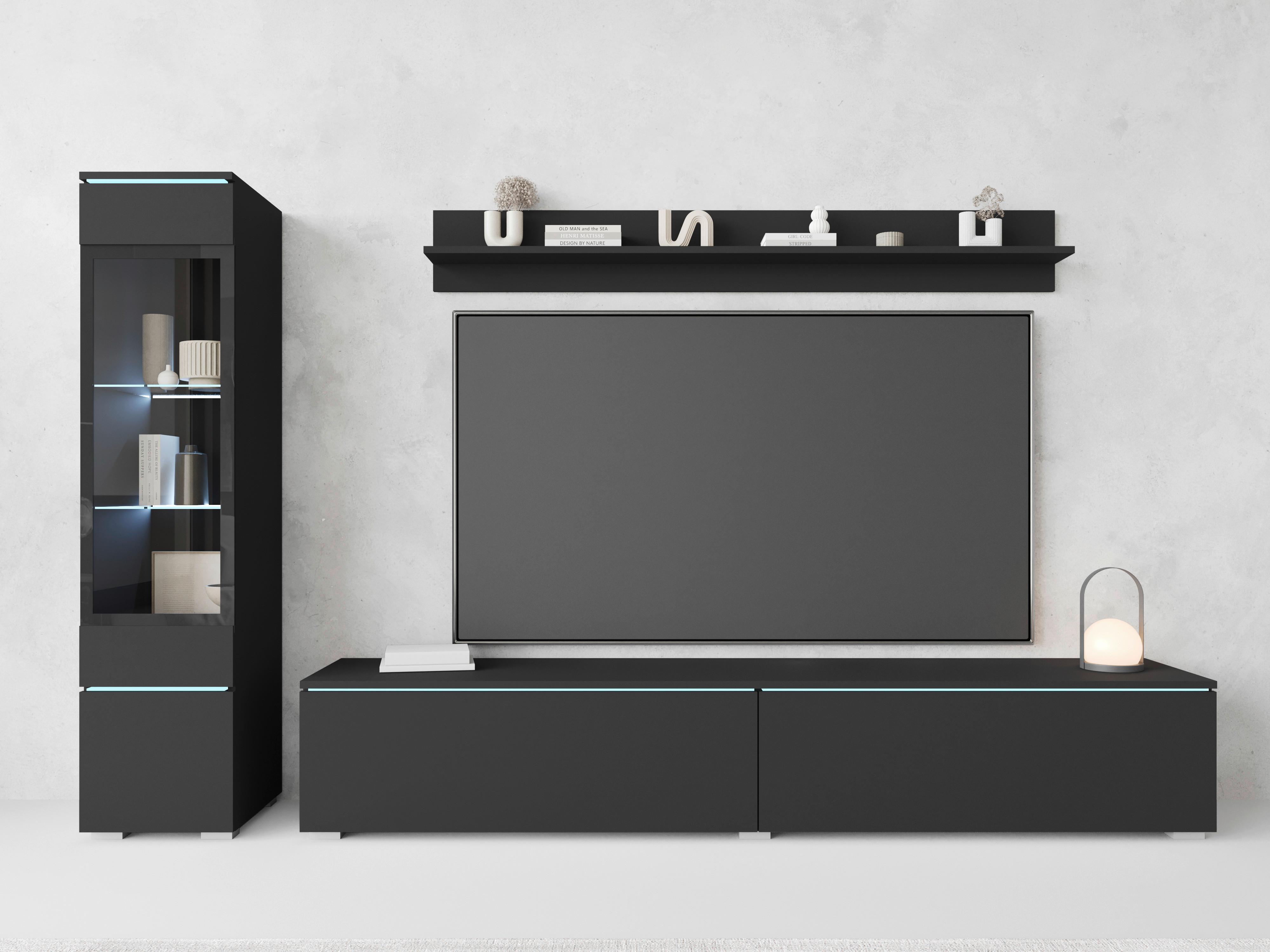 Obývací stěna VERA - šedá/černá, Basics, kompozitní dřevo/plast (210/130/33cm) - P & B