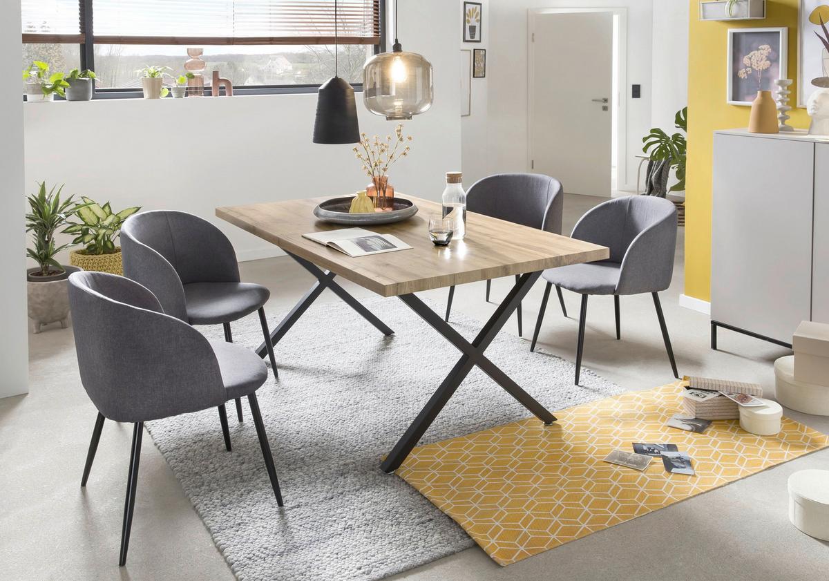 Esstisch Schwarz, Naturfarben L: 160cm - Schwarz/Naturfarben, Design, Holzwerkstoff/Metall (160/90/75cm) - Livetastic