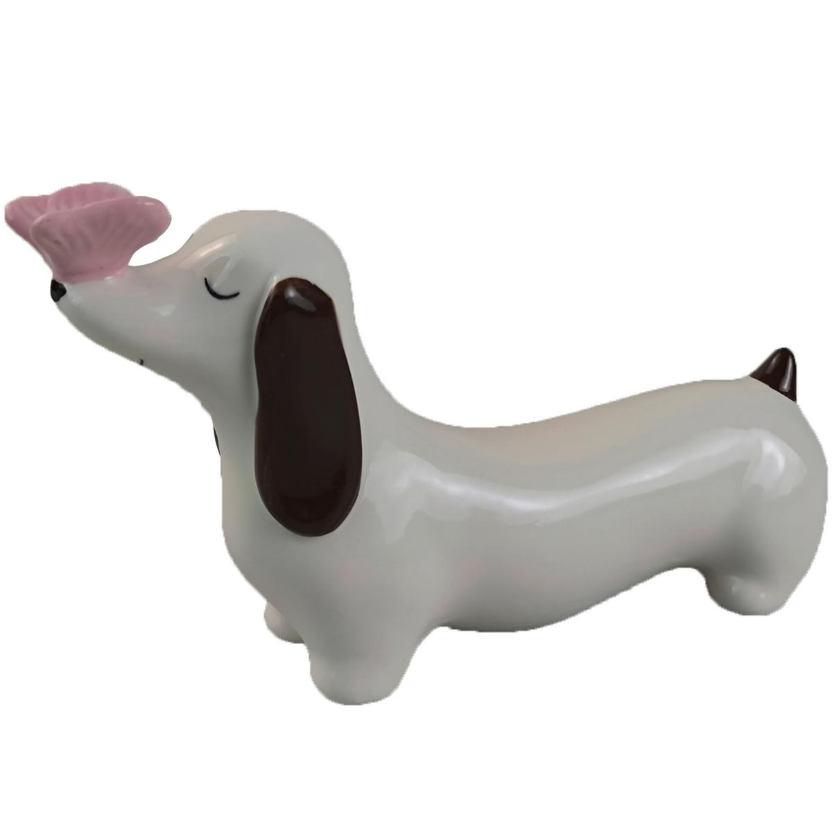 Dekohund Stefan - Pink/Braun, KONVENTIONELL, Keramik (20,5/5,5/11,2cm) - Luca Bessoni