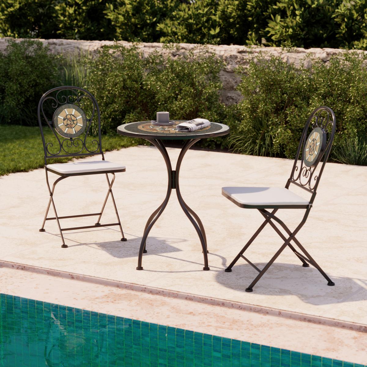 Balkon Szett Andrea2 - fekete/többszínű, Modern, kő/textil (60/42/73/89/60/54cm) - Luca Bessoni