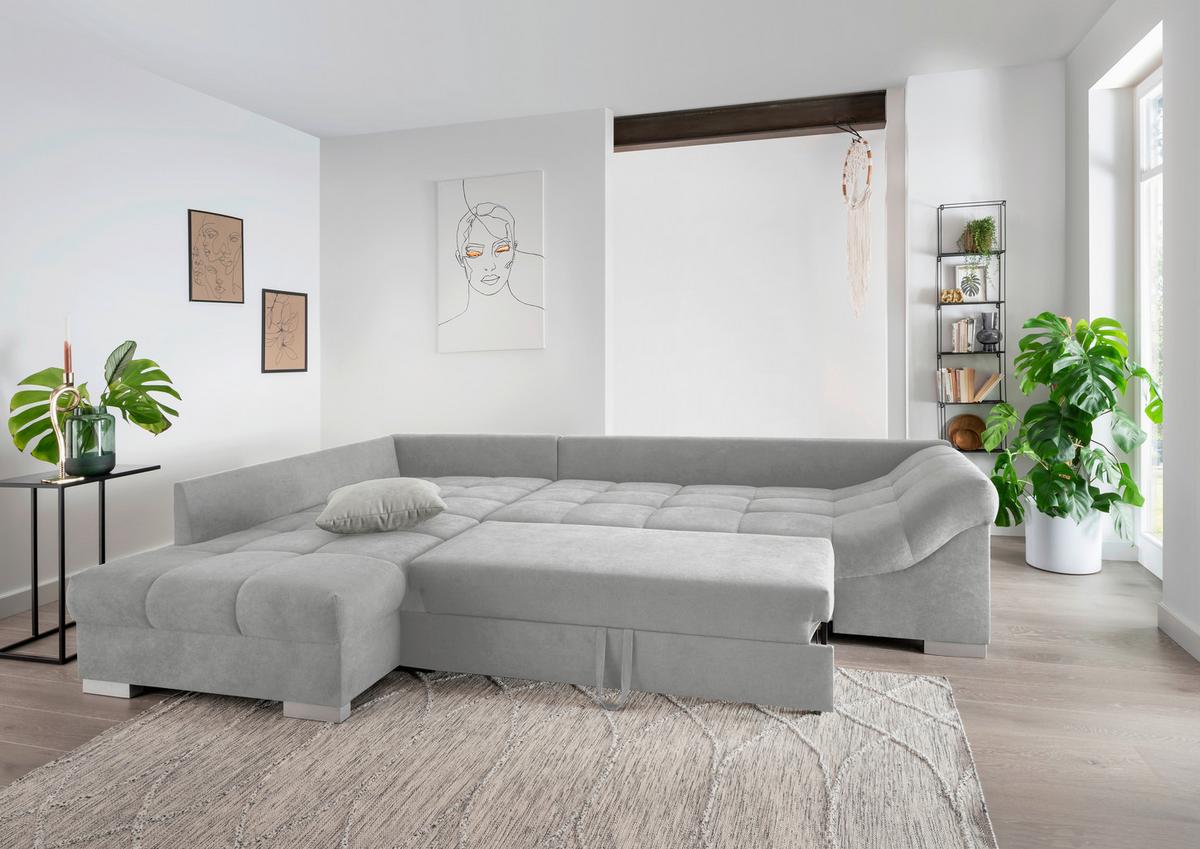 Eckschlafsofa Alvito Hellgrau S: 202/298 cm - Silberfarben/Hellgrau, Design, Textil (202/298cm) - MID.YOU