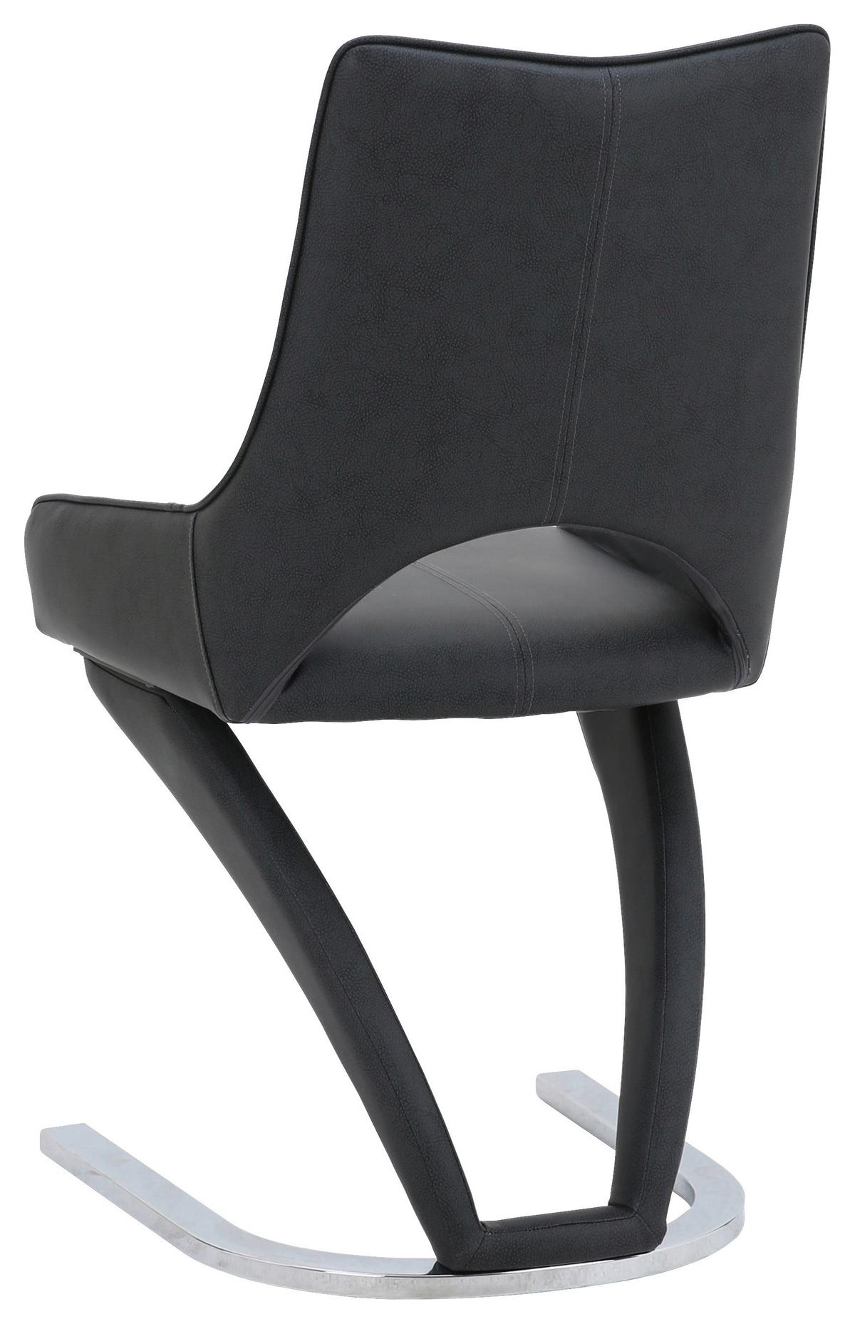 Stuhl Sebastiano Lederlook Schwarz, B: 49 cm - Chromfarben/Schwarz, Design, Textil/Metall (49/90/58cm)