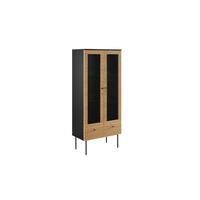 Vitrine Schwarz, Eiche Dekor B: 79cm - Klar/Eichefarben, Design, Glas/Holz (79/179/43cm) - Livetastic