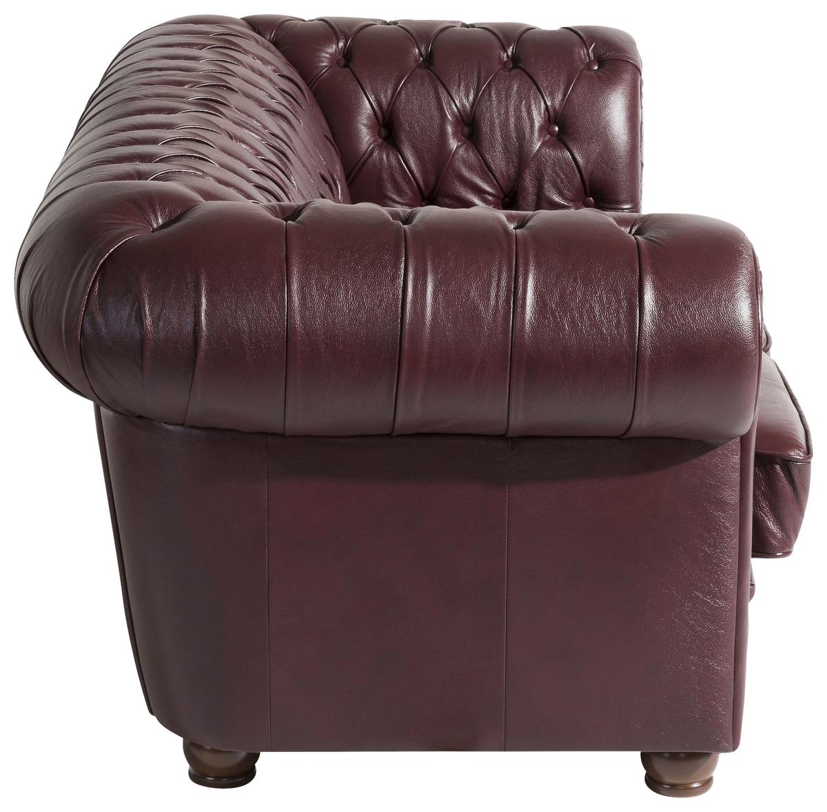 Chesterfield-Sofa Bridgeport Rot 3-Sitzer, Echtleder - Rot/Nussbaumfarben, Design, Leder (200/76/98cm) - Max Winzer
