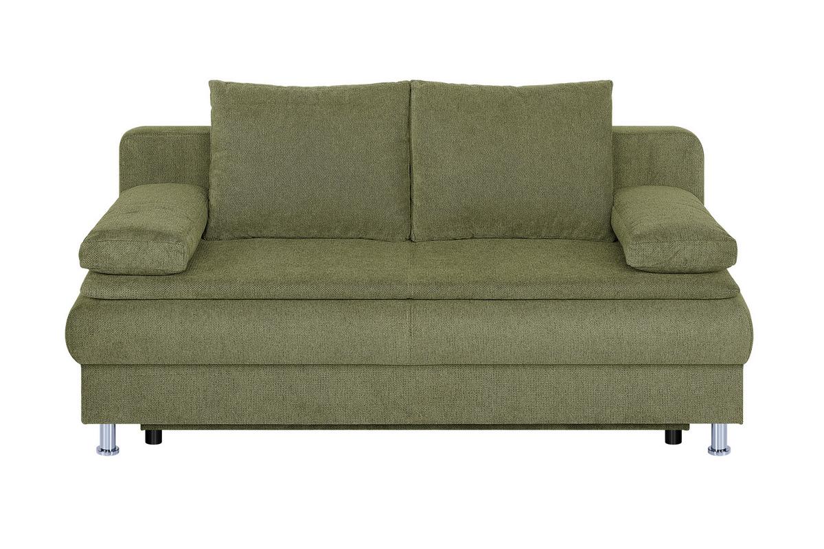 Schlafsofa mit Bettkasten Ken Olivgrün - Chromfarben/Schwarz, Design, Holzwerkstoff/Textil (200/92/90cm) - P & B