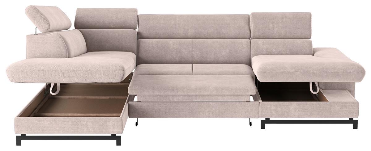 Wohnlandschaft mit Bettkasten Emma Creme - Creme/Schwarz, Textil (215/328/165cm) - MID.YOU