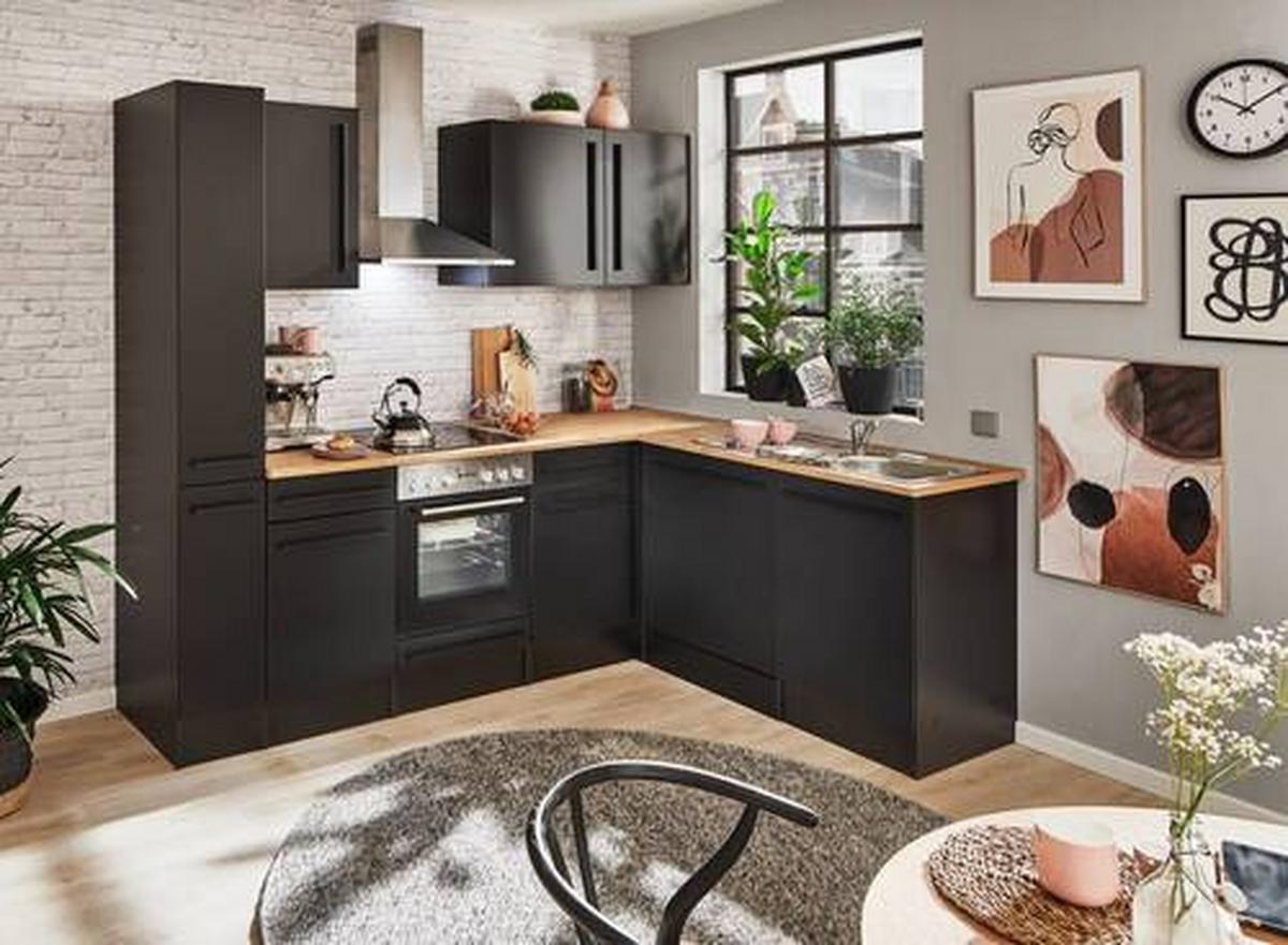 Eckküche Jazz 8 250 Schwarz S: 250x175 cm - Eichefarben/Schwarz, LIFESTYLE, Holzwerkstoff (250/175cm) - MID.YOU