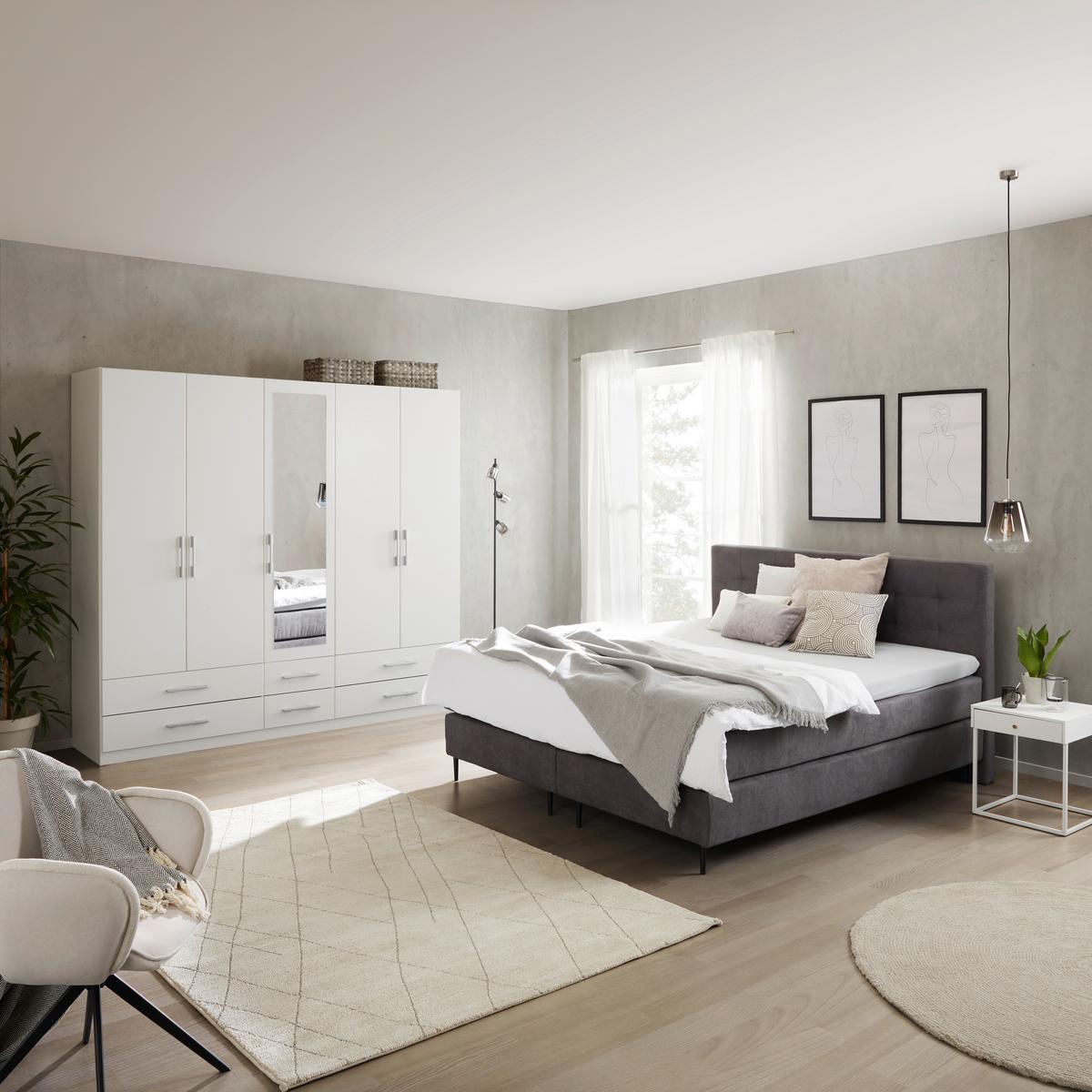 Drehtürenschrank Mit Spiegel 226cm Herford Alpinweiß Dekor - Weiß, MODERN, Glas/Holzwerkstoff (226/210/54cm)