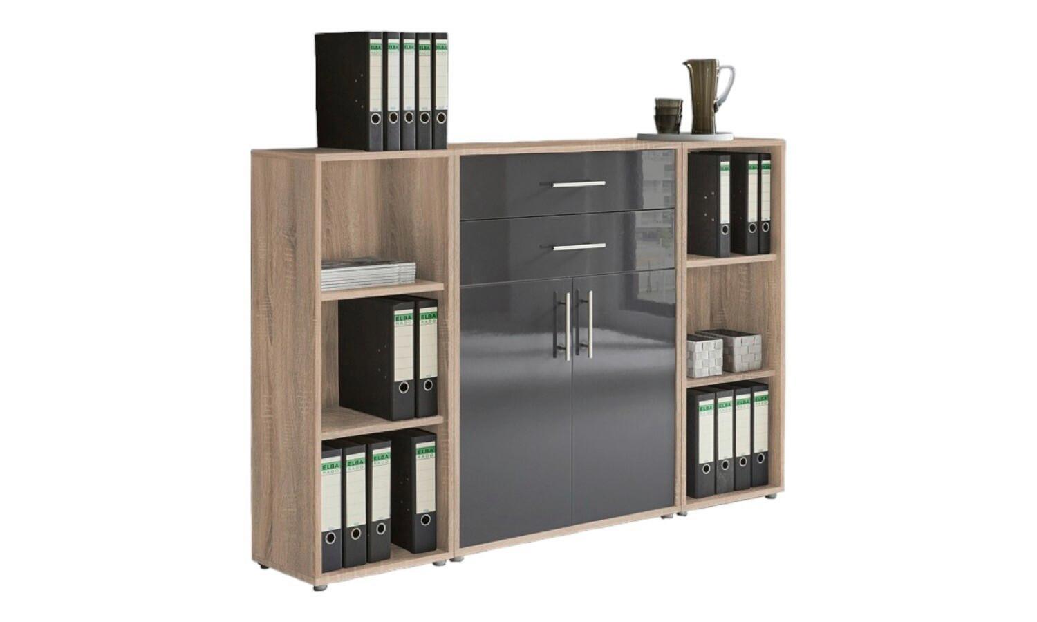 Aktenschrank Office Edition Anthr. Hg/Eiche D. B: 172,6cm - Anthrazit Hochglanz/Sonoma Eiche, MODERN, Holzwerkstoff (172,6/113,6/33cm) - MID.YOU