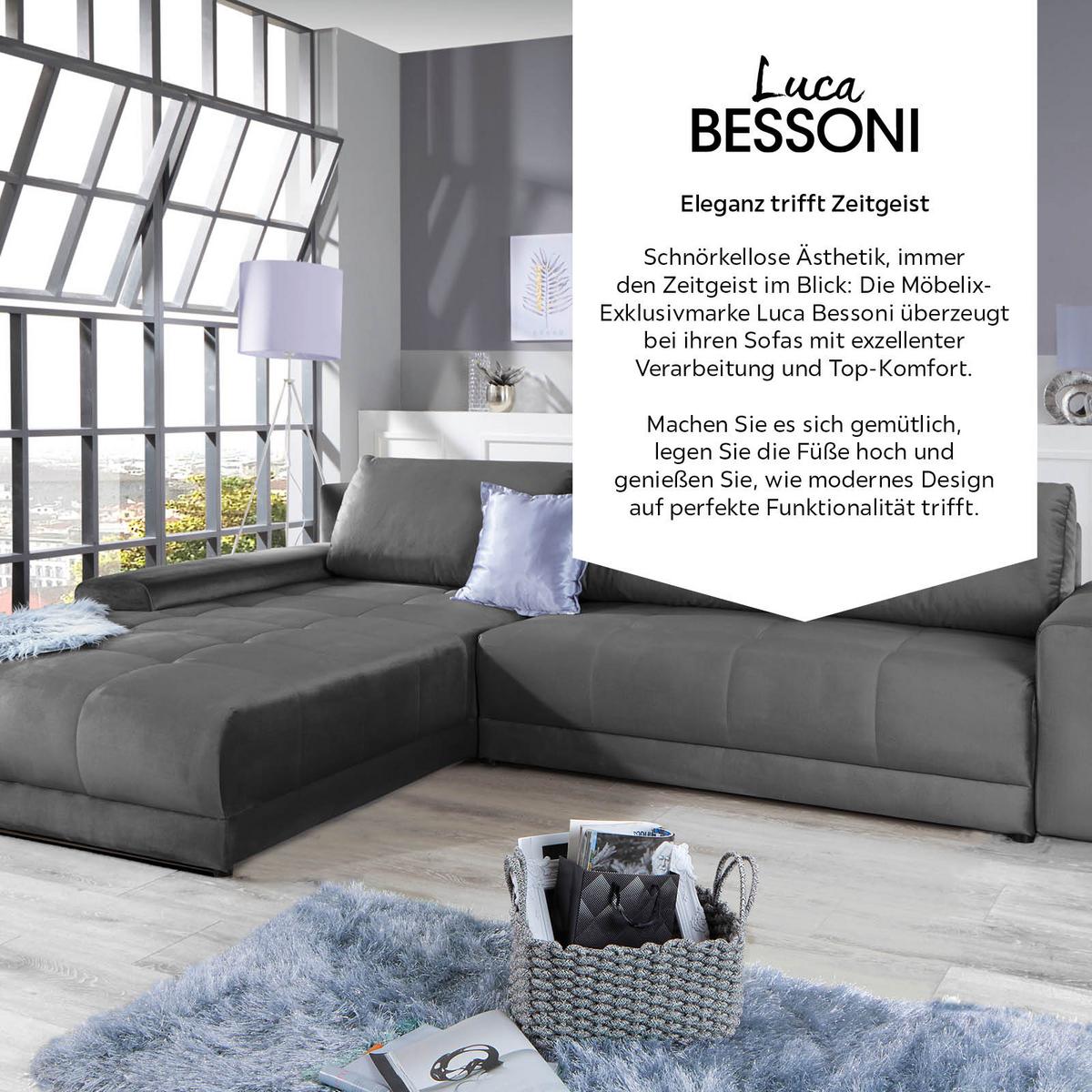 Ecksofa Mit Schlaffunktion + Bettkasten Adria Dunkelgrau - Dunkelgrau, MODERN, Textil (213/308cm) - Luca Bessoni