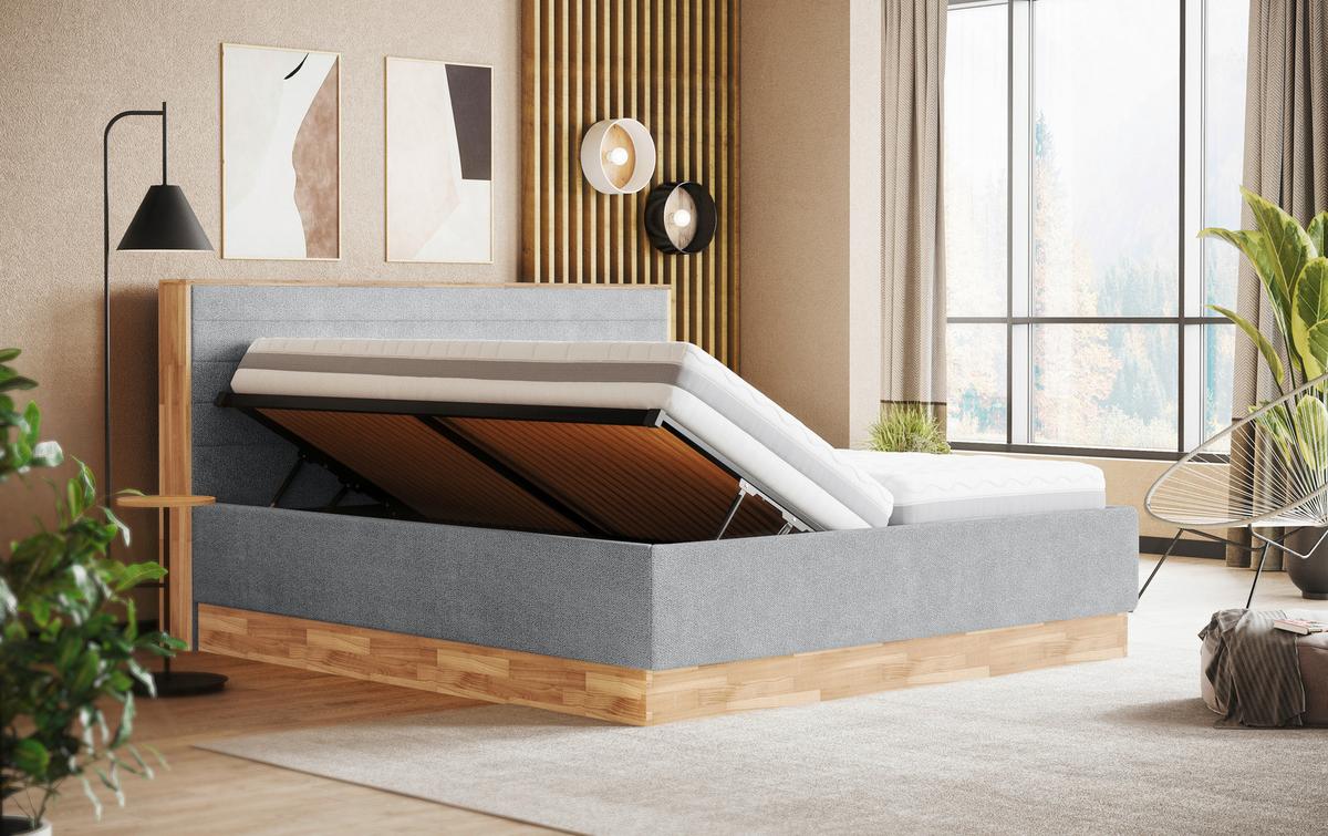 Polsterbett Peseta Grau Lxf: ca. 180x200 cm - Anthrazit/Buchefarben, Holzwerkstoff/Textil (180/200cm) - MID.YOU