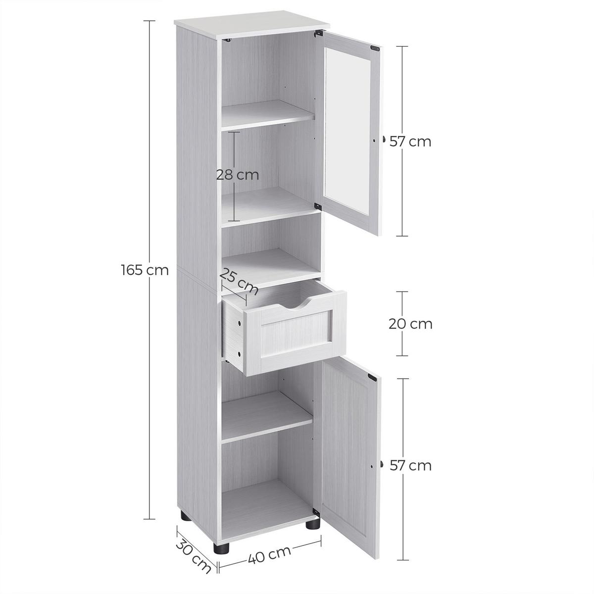 Hochschrank Bbk163t44v1 - Schwarz/Weiß, Trend, Glas/Holzwerkstoff (40/165/30cm) - MID.YOU
