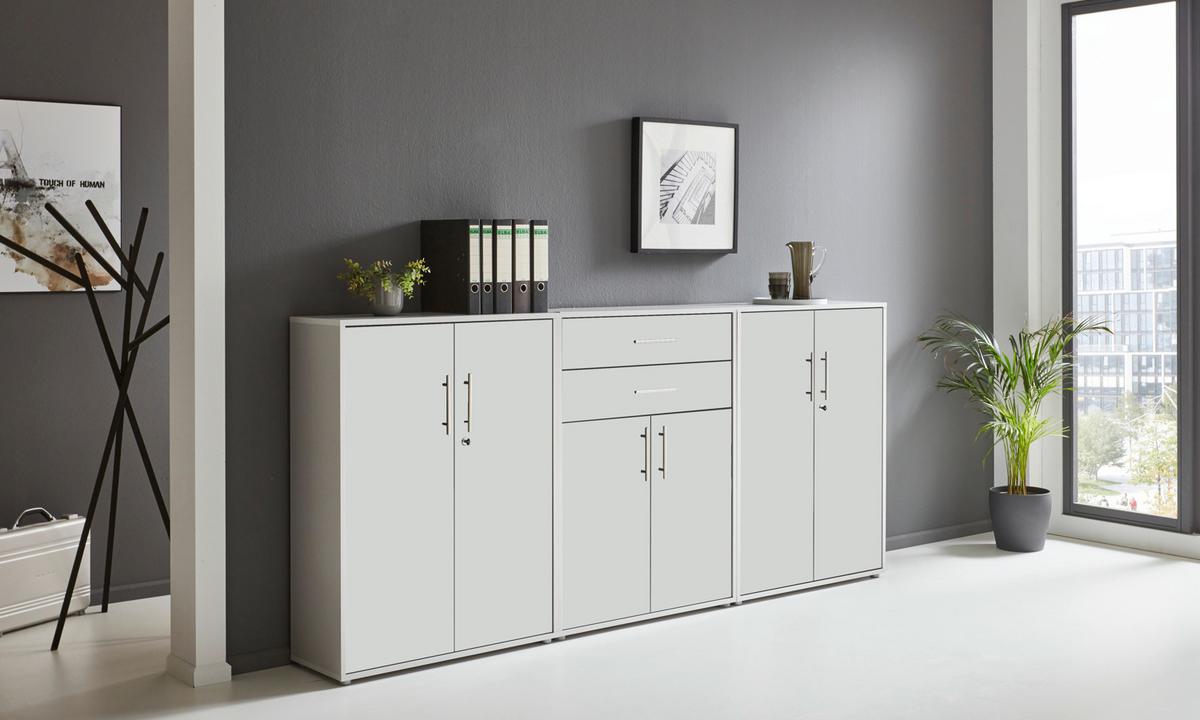 Aktenschrank Office Edition Grau/weiß, B: 253,2 Cm - Weiß/Grau, MODERN, Holzwerkstoff (253,2/113,6/33cm) - MID.YOU