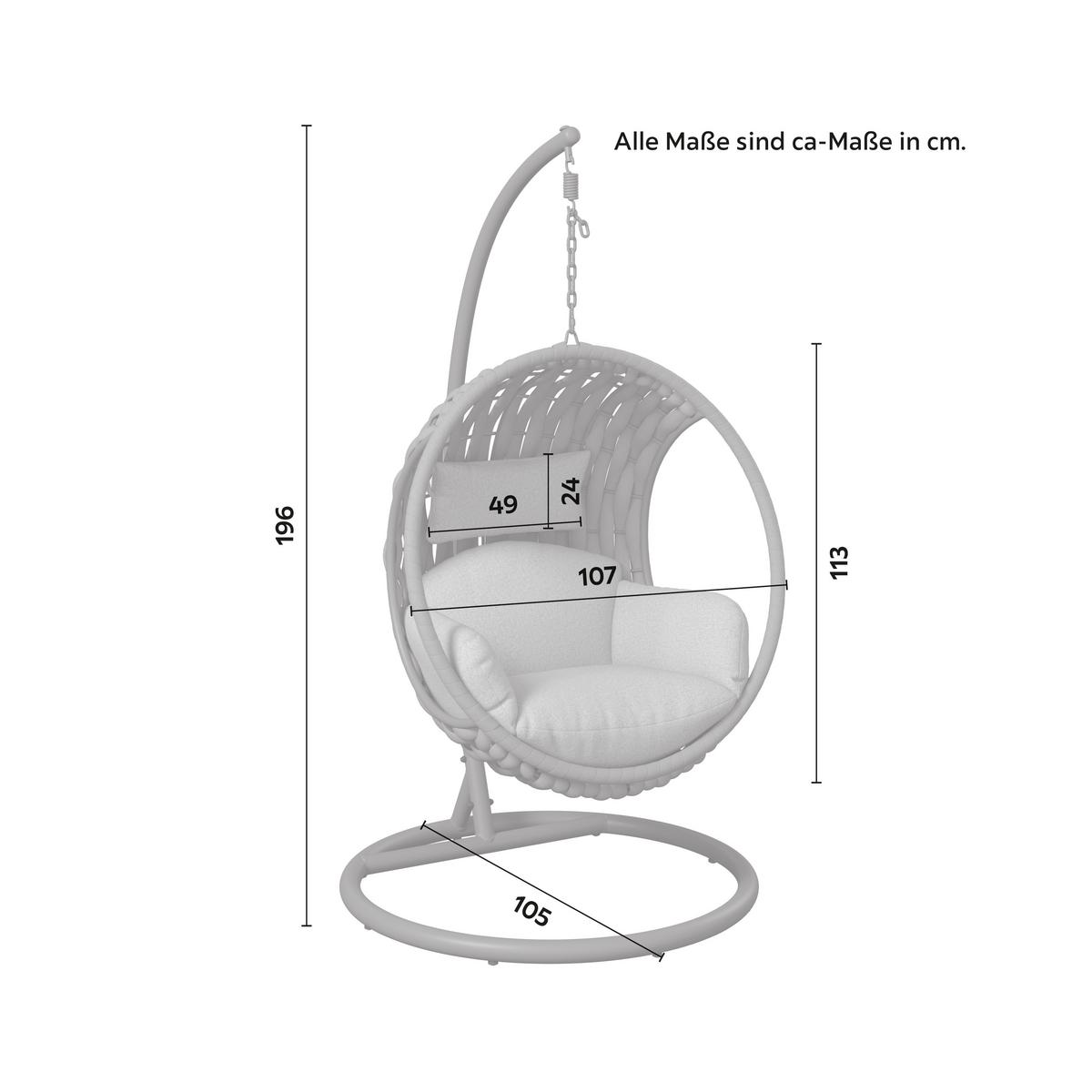 ZÁVESNÉ KRESLO MIRA - krémová, Modern, kov/textil (107/196/120cm) - Bessagi Garden