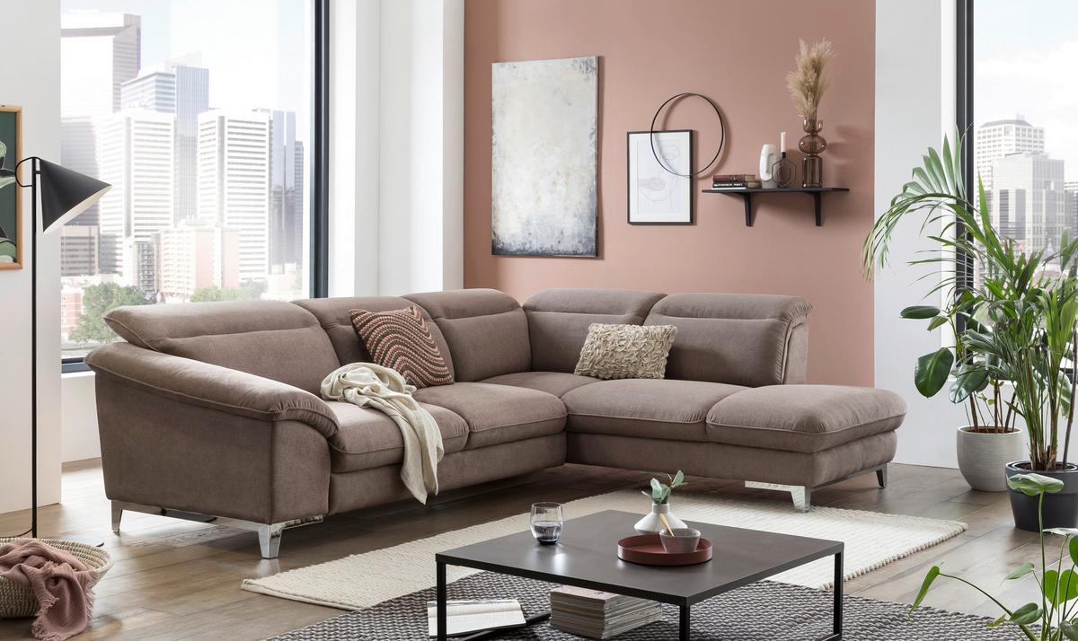Ecksofa Mit Schlaffunktion Teresa Taupe - Taupe/Chromfarben, Design, Textil (293/232cm) - Livetastic