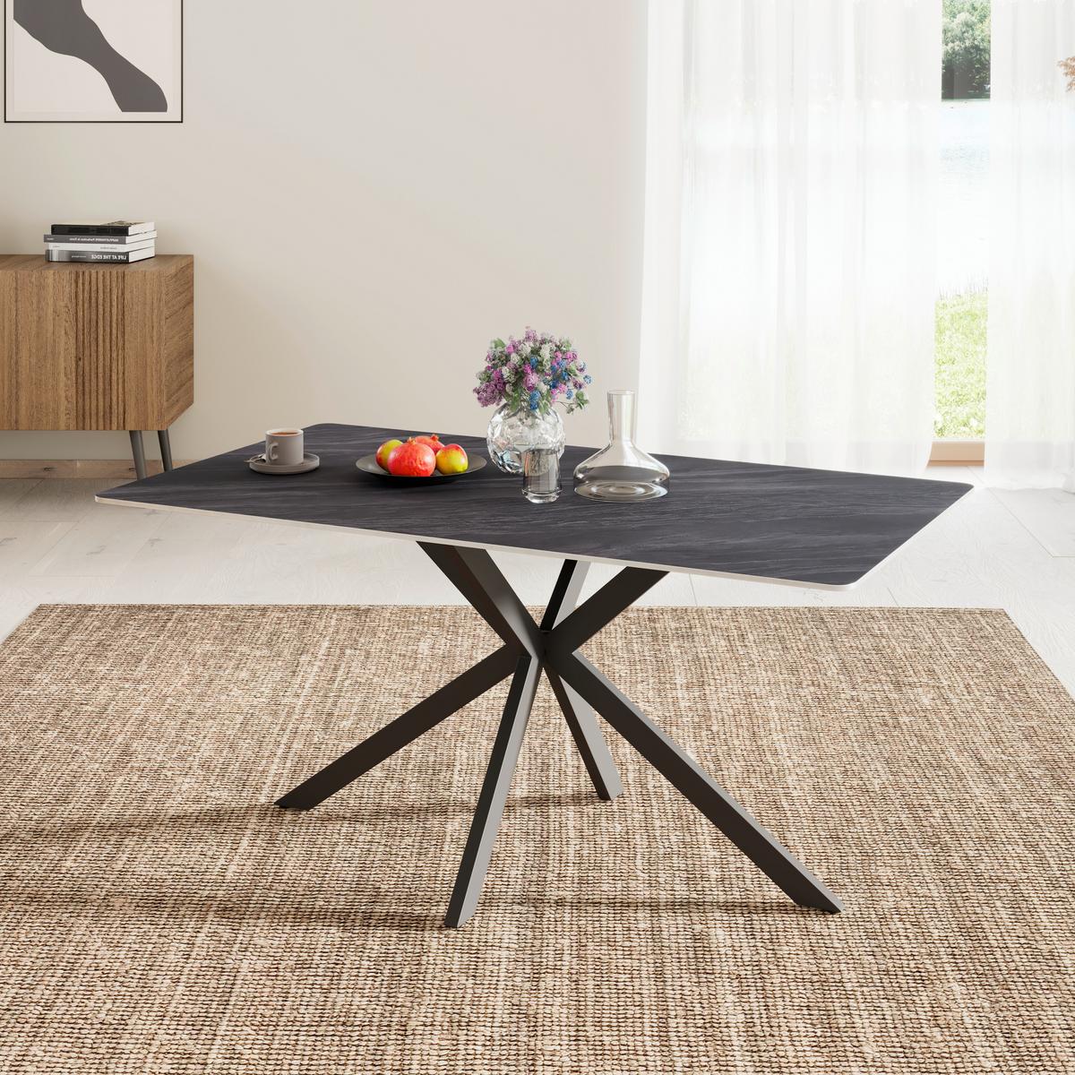 Esstisch Leon Keramik hellgrau, B: 160cm - Schwarz/Grau, Trend, Stein/Metall (160/90/75cm)