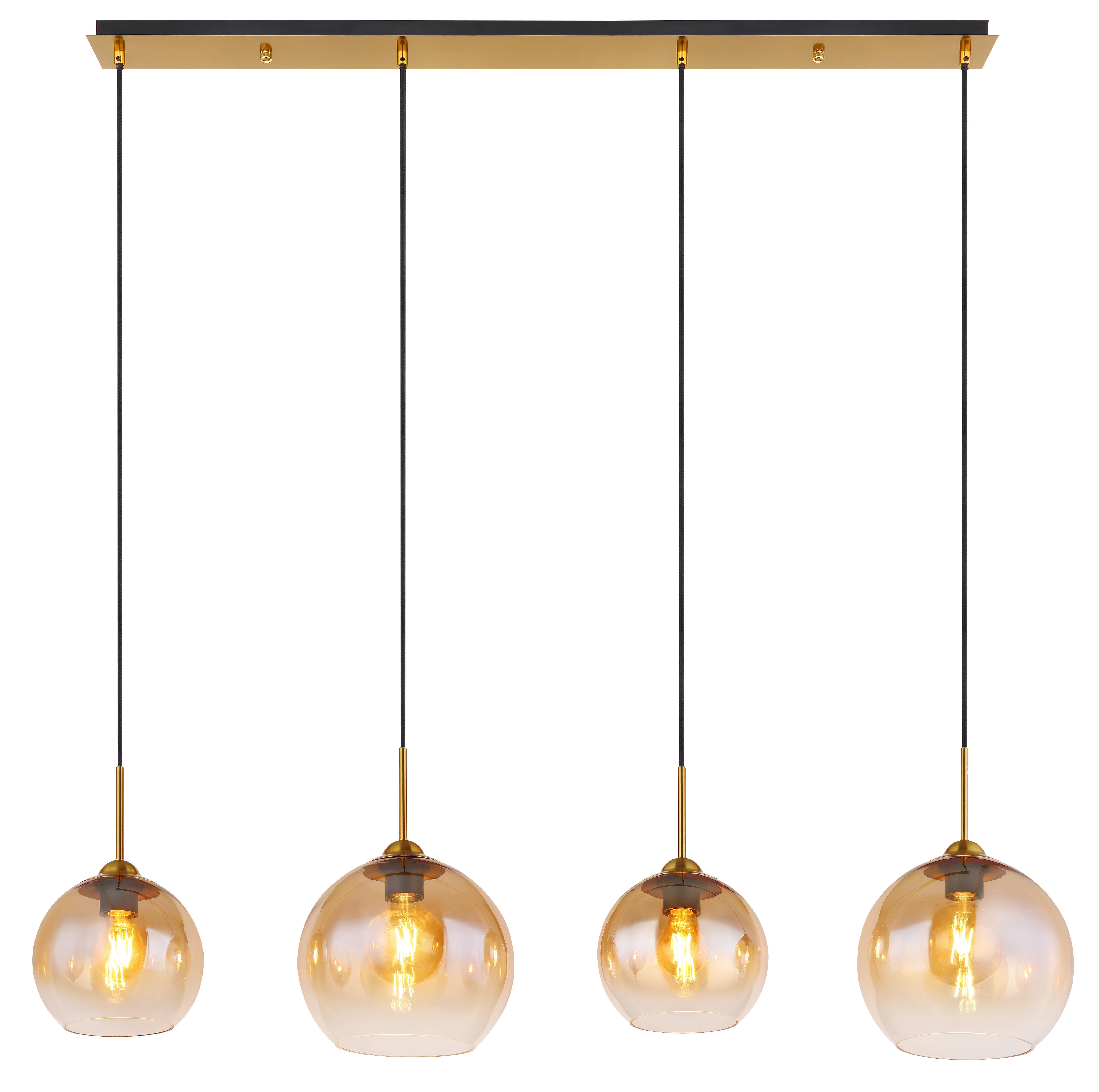 Hängeleuchte 15788-4h - Klar/Messingfarben, Design, Glas/Metall (120/25/120cm) - Globo