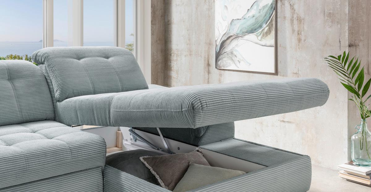 Eckschlafsofa Delphino Hellblau S: 273x189 cm - Schwarz/Hellblau, MODERN, Textil (273/189cm) - Livetastic