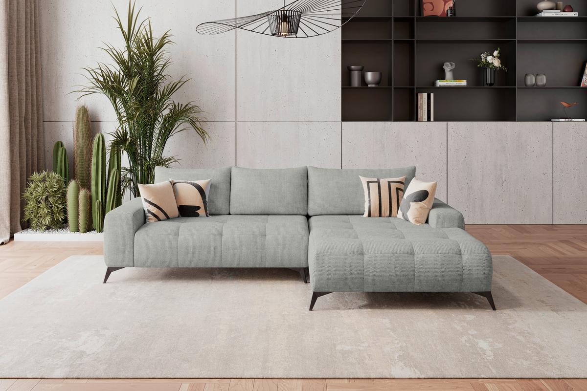 Ecksofa mit Schlaffunktion & Bettkasten Mauro Hellgrau - Hellgrau/Schwarz, Trend, Textil (290/175cm) - Luca Bessoni