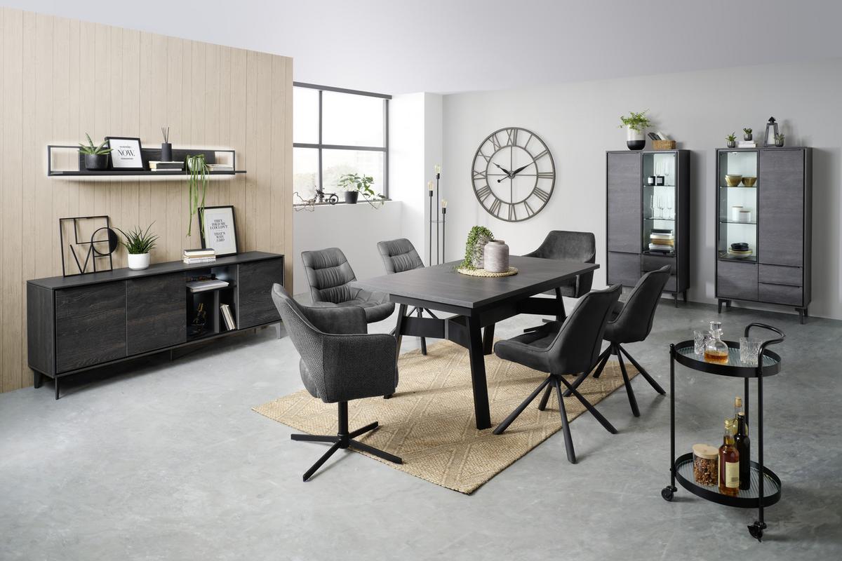 VITRÍNA AARHUS - černá/antracitová, Moderní, kov/kompozitní dřevo (73/159/40cm) - Premium Living