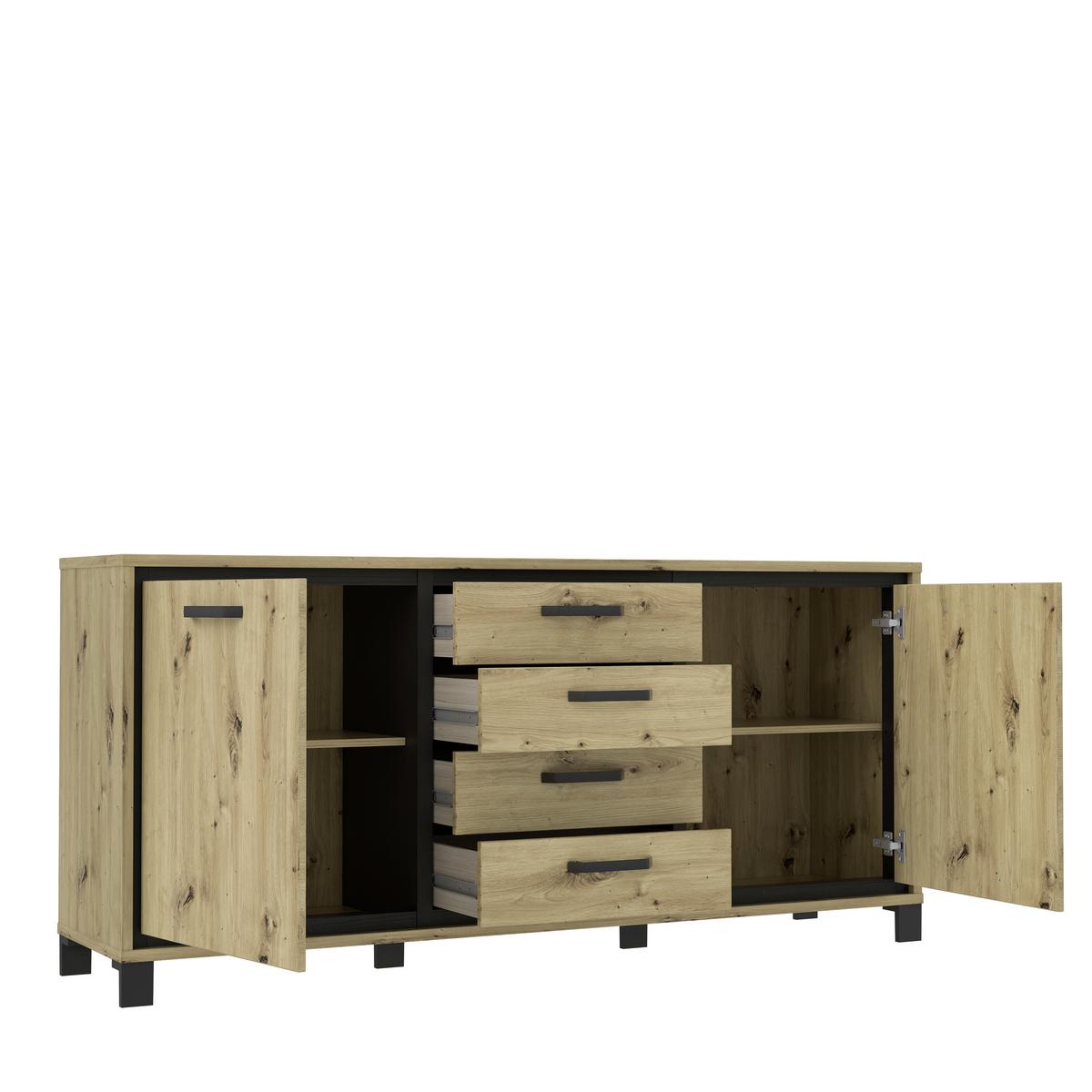 Sideboard B: 178 cm Trondheim, Eiche Dekor/Schwarz - Eichefarben/Schwarz, Basics, Holzwerkstoff/Kunststoff (178.4cm) - Livetastic