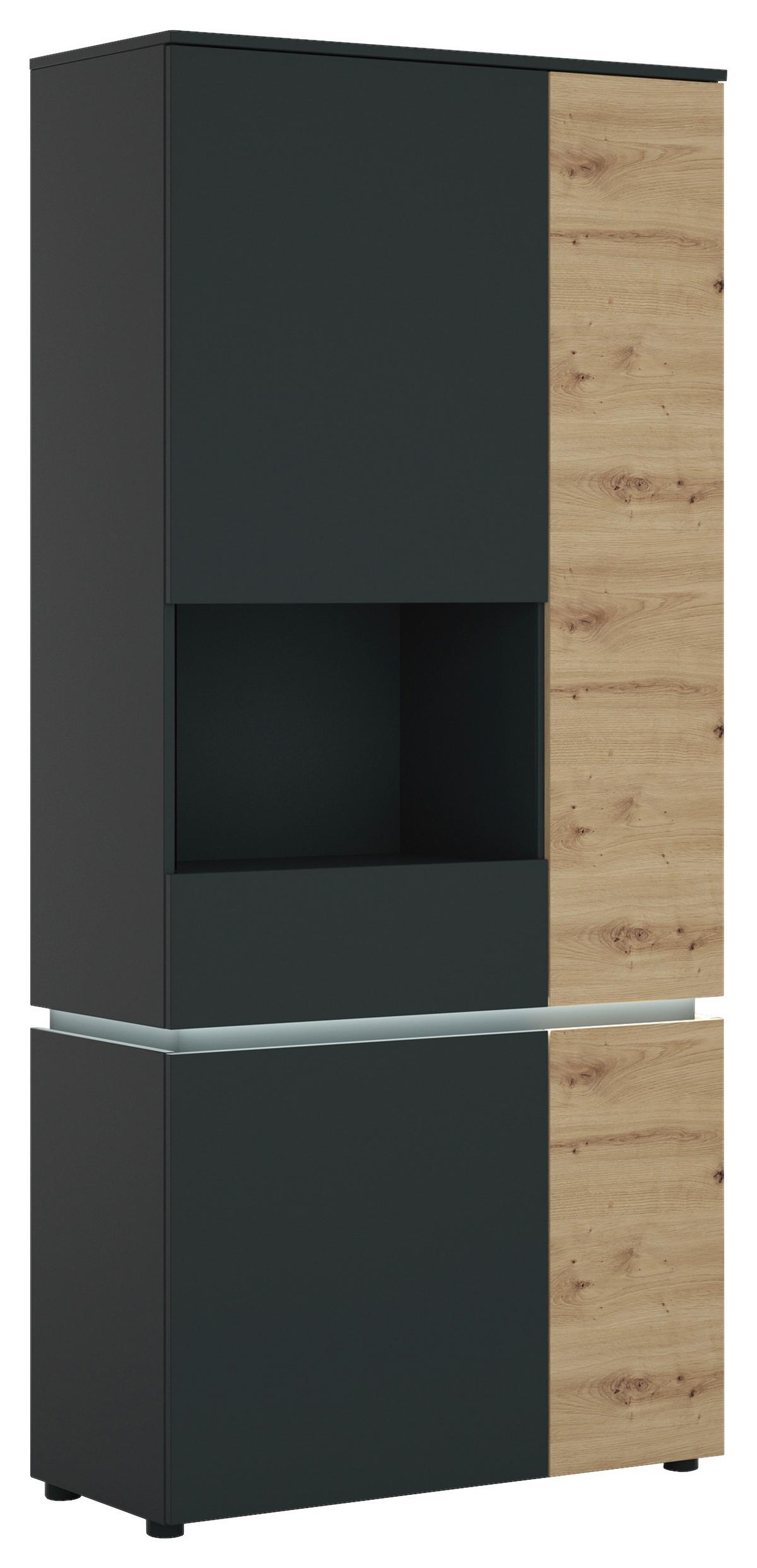 Vitrine Luci Grau Eiche Artisan/grau B: 90,4 Cm - Schwarz/Eiche Artisan, Trend, Glas/Holzwerkstoff (90,4/199/40cm) - MID.YOU