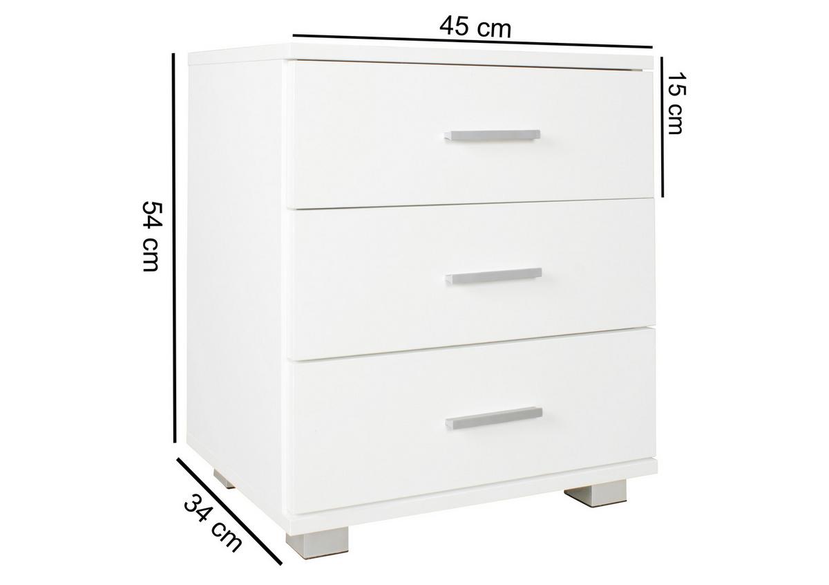Nočný stolík Nina š: 45cm biely - biela/strieborná, Konventionell, kov/kompozitné drevo (45/54/34cm) - MID.YOU