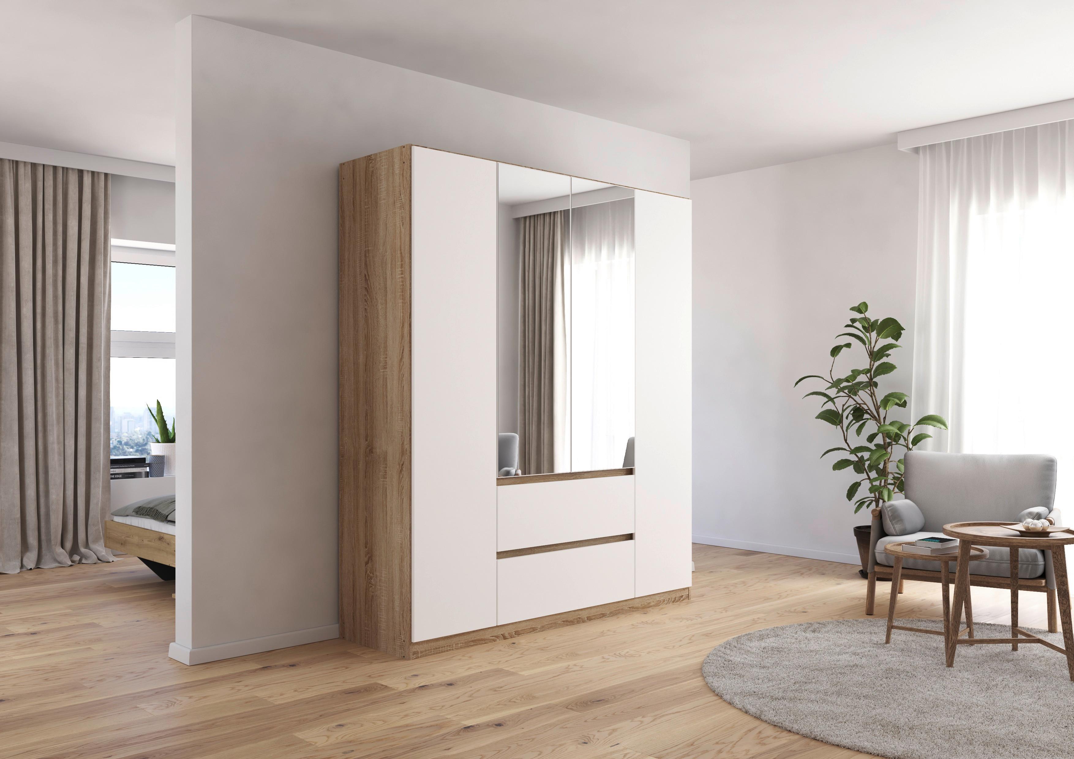 Drehtürenschrank Mainz Eichefarben B: 181 cm - Eichefarben/Weiß, Basics, Holzwerkstoff (181/210/54cm) - Rauch Möbel