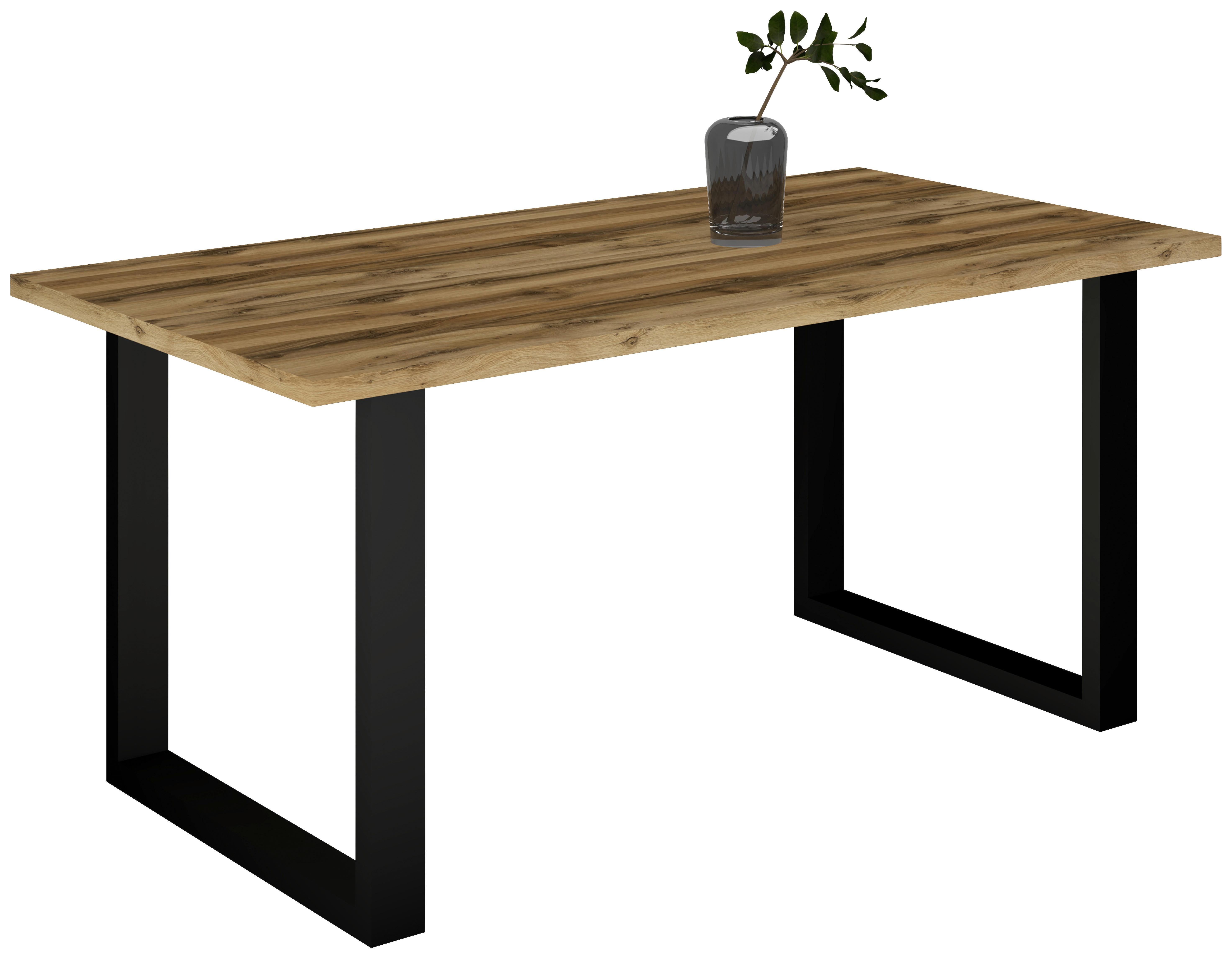 Esstisch Alex Schwarz, Plankeneiche - Plankeneiche/Schwarz, MODERN, Holzwerkstoff/Metall (180/90/78cm) - Livetastic
