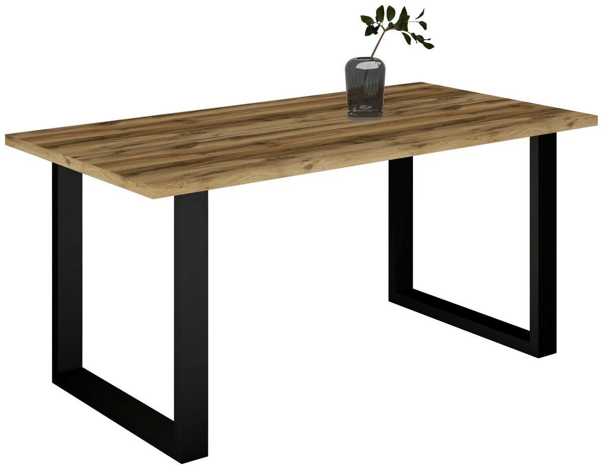 Esstisch Alex Schwarz, Plankeneiche - Plankeneiche/Schwarz, MODERN, Holzwerkstoff/Metall (180/90/78cm) - Livetastic