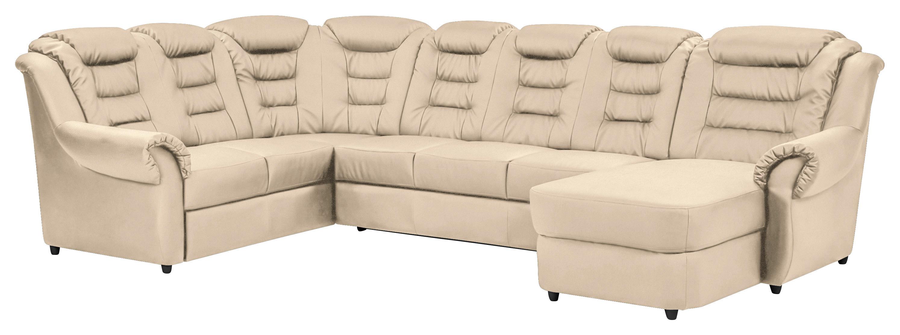 Wohnlandschaft Boston Beige Lederlook - Beige/Schwarz, KONVENTIONELL, Textil (216/333/165cm) - Livetastic
