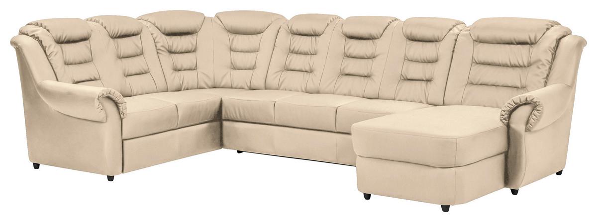 Wohnlandschaft Boston Beige Lederlook - Beige/Schwarz, KONVENTIONELL, Textil (216/333/165cm) - Livetastic