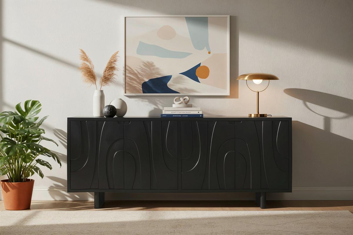Sideboard Mangoholz schwarz B: 180cm - Schwarz, Design, Holz (180/76/43cm) - MID.YOU