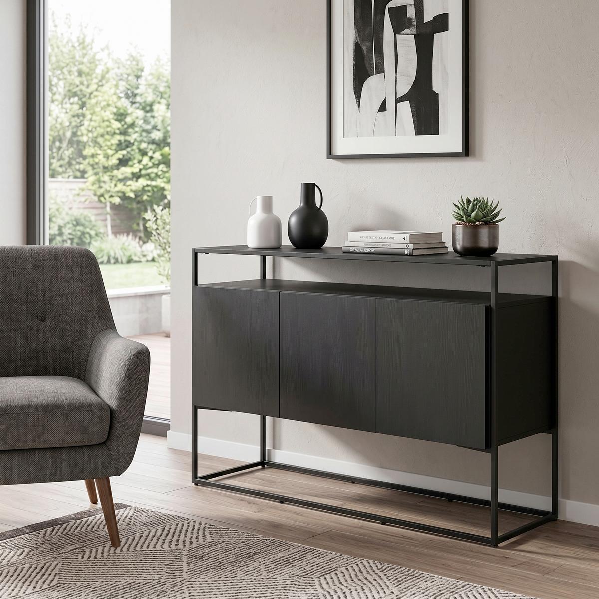 SIDEBOARD KINGSPORT - Schwarz, Design, Holz/Metall (120/80/45cm) - Livetastic