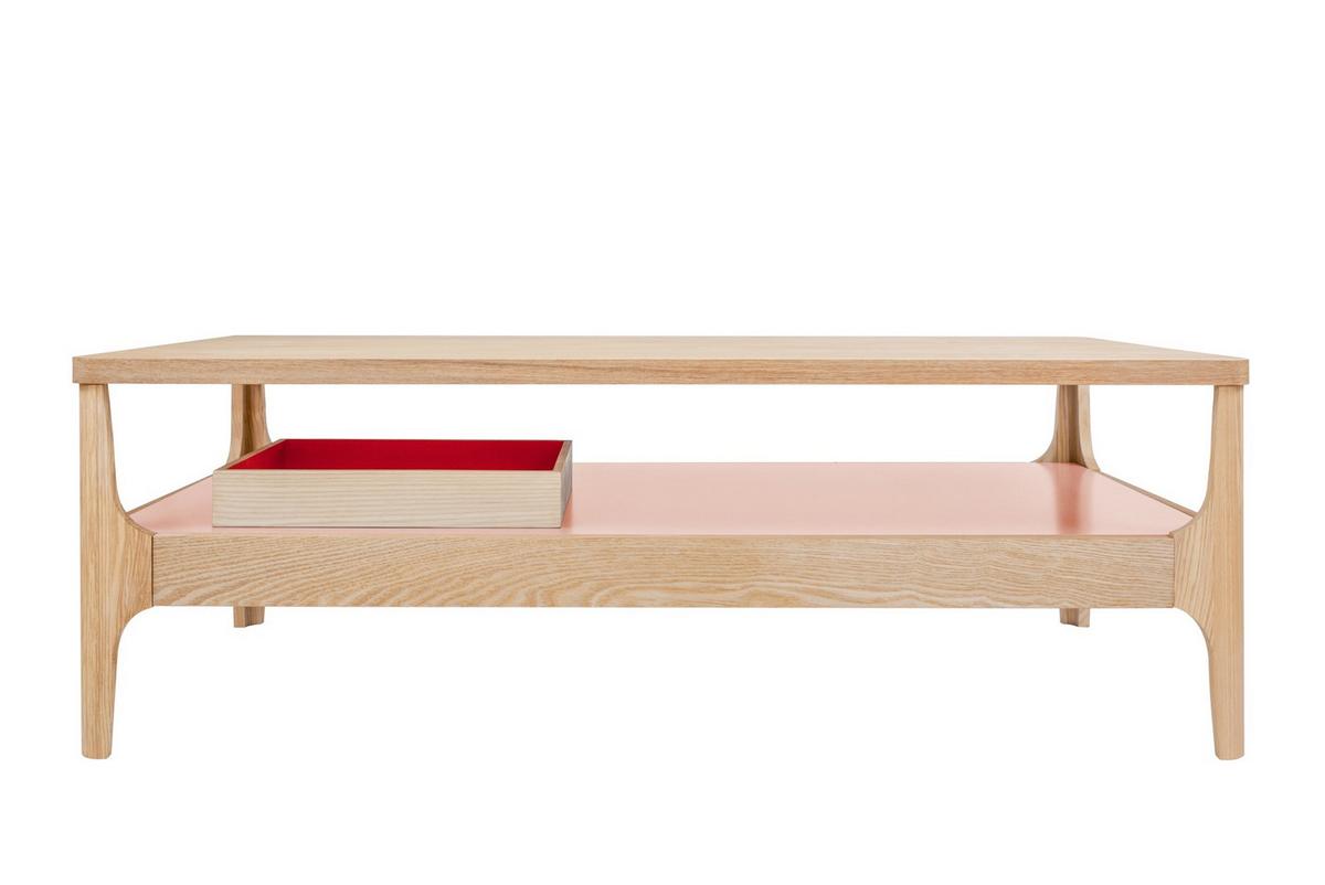 Príručný stolík AVERY - farba jaseňa/svetloružová, Design, drevo (120 cm/40 cm/60 cmcm) - Kayoom