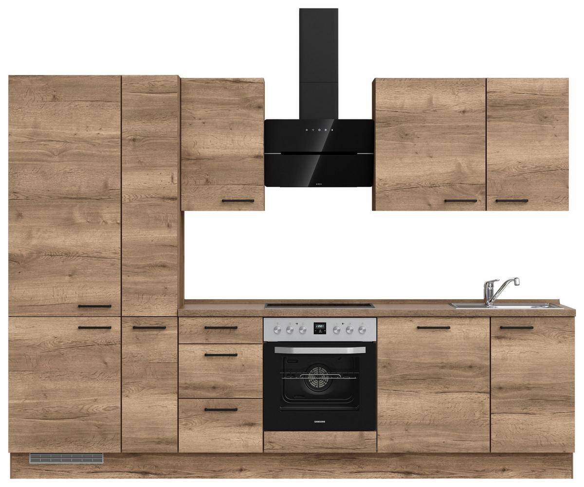 Kuchynská linka 300 cm, dekor dub Havanna - černá/tmavý dub, Moderní, kov/kompozitní dřevo (300cm) - Nobilia