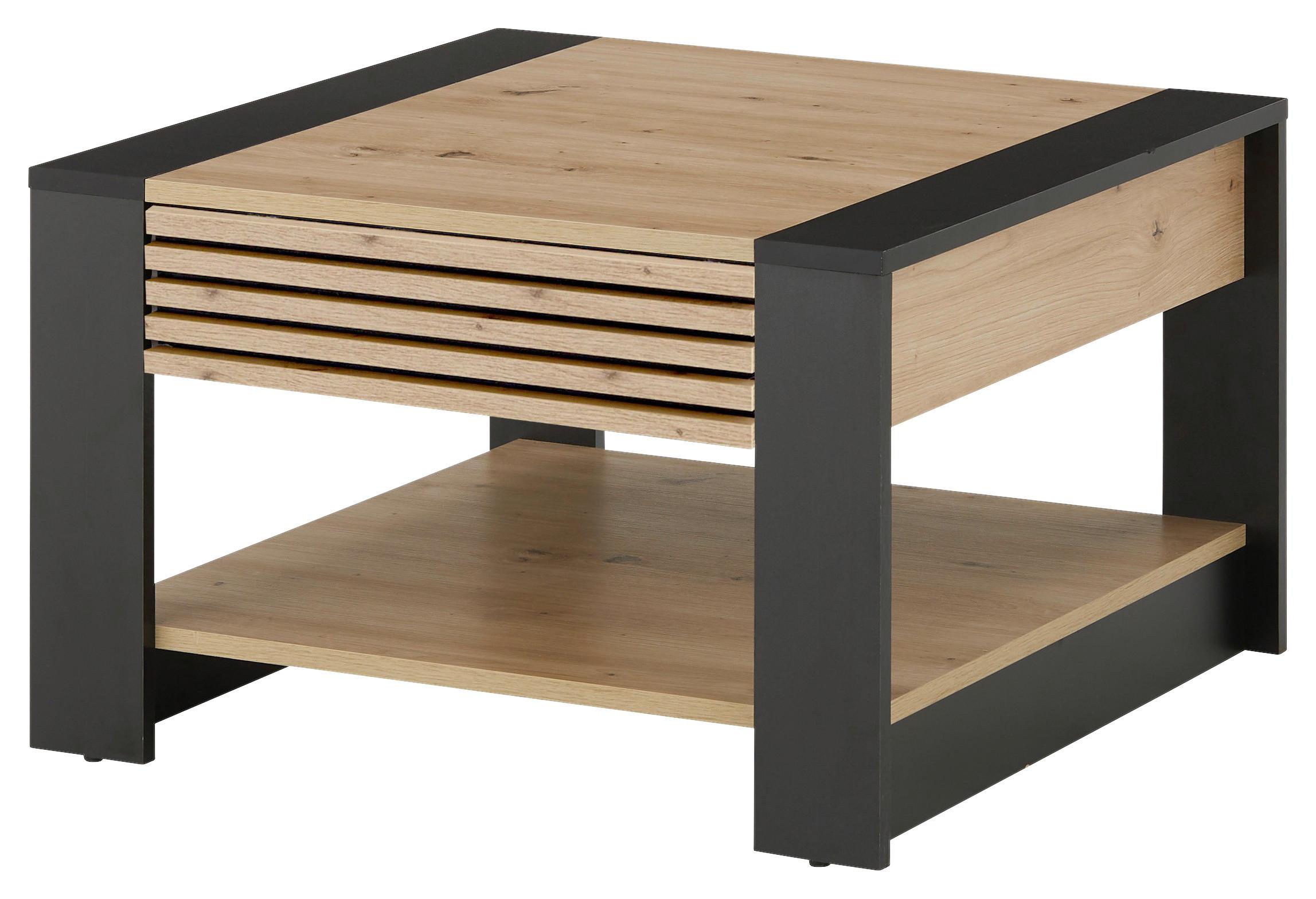 Couchtisch + Lade Feli Eiche Artisan Dekor - Schwarz/Eiche Artisan, Design, Holzwerkstoff (70/70/42cm) - Livetastic