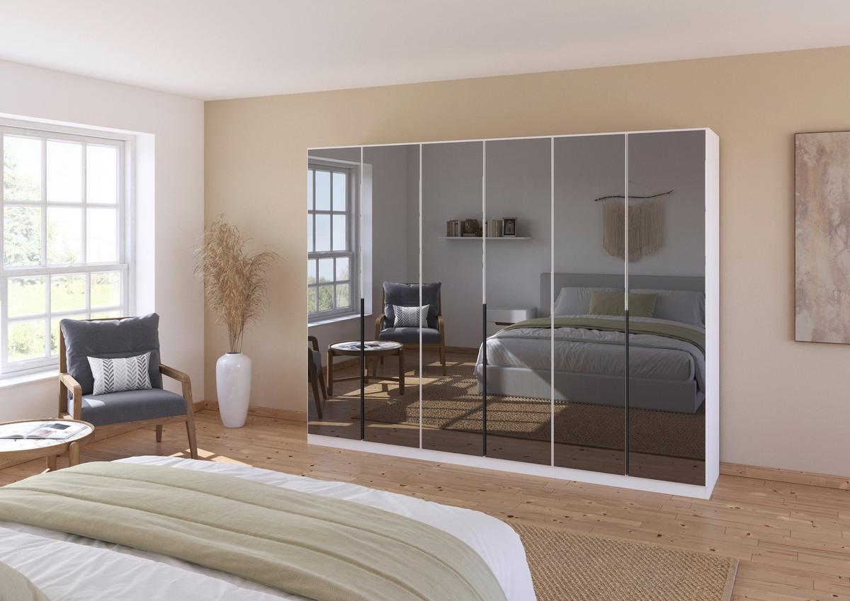 Drehtürenschrank 271 Cm Skyla Weiß/glas - Weiß, MODERN, Holzwerkstoff (271/210/54cm) - Rauch Möbel
