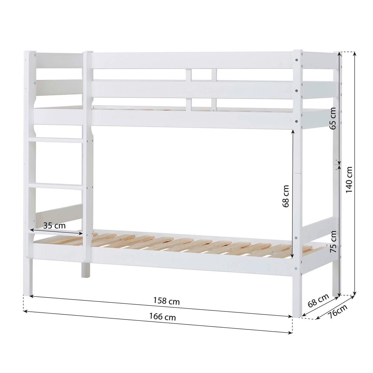 Etagenbett Eco Comfort Weiß, Lf: 70x160 cm - Weiß/Naturfarben, MODERN, Holz (70/160cm) - MID.YOU