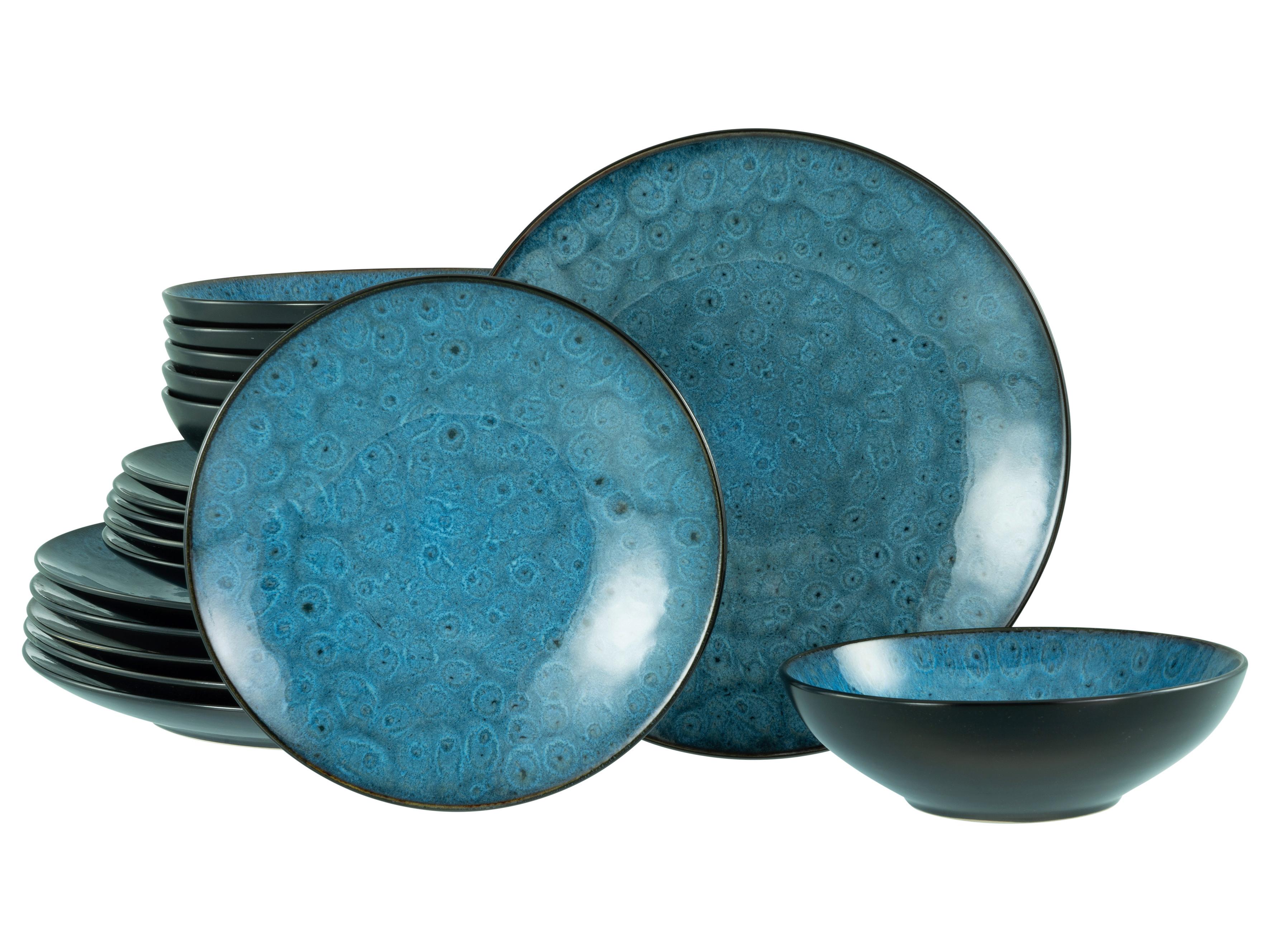 Tafelservice Capri Blau, Schwarz 18--Teilig - Blau/Schwarz, Basics, Keramik - Creatable