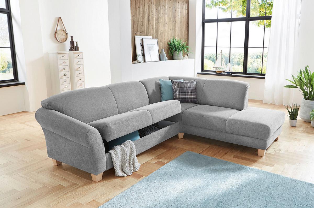 Ecksofa Gotland silberfarben mit Bettkasten, 257x212 cm - Silberfarben/Naturfarben, KONVENTIONELL, Textil (257/212cm) - Sit & More