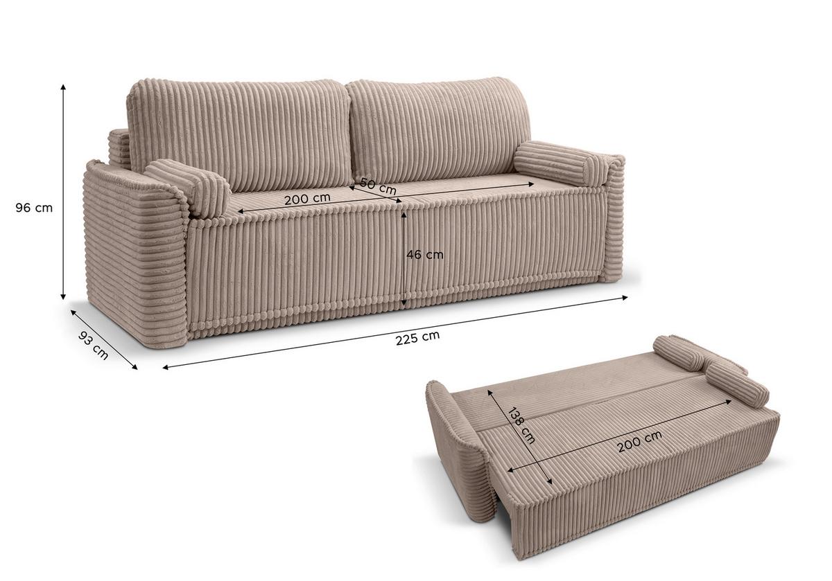 Schlafsofa Grubs Greige B: 225cm - Greige/Schwarz, Basics, Holz/Textil (225/96/93cm) - MID.YOU
